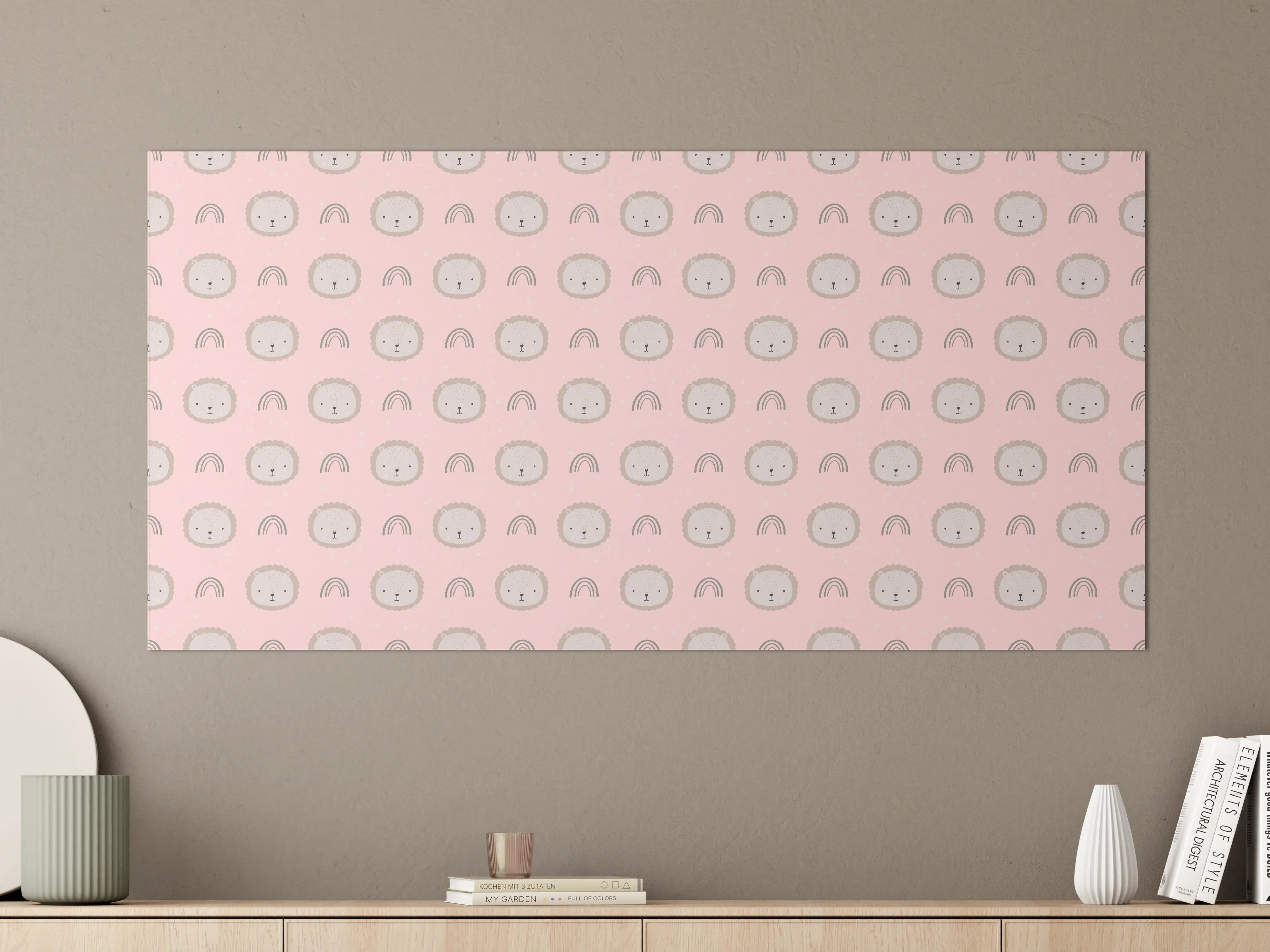 Große Wandbilder - Verspieltes Baby-Motiv auf pastellrosa Hintergrund