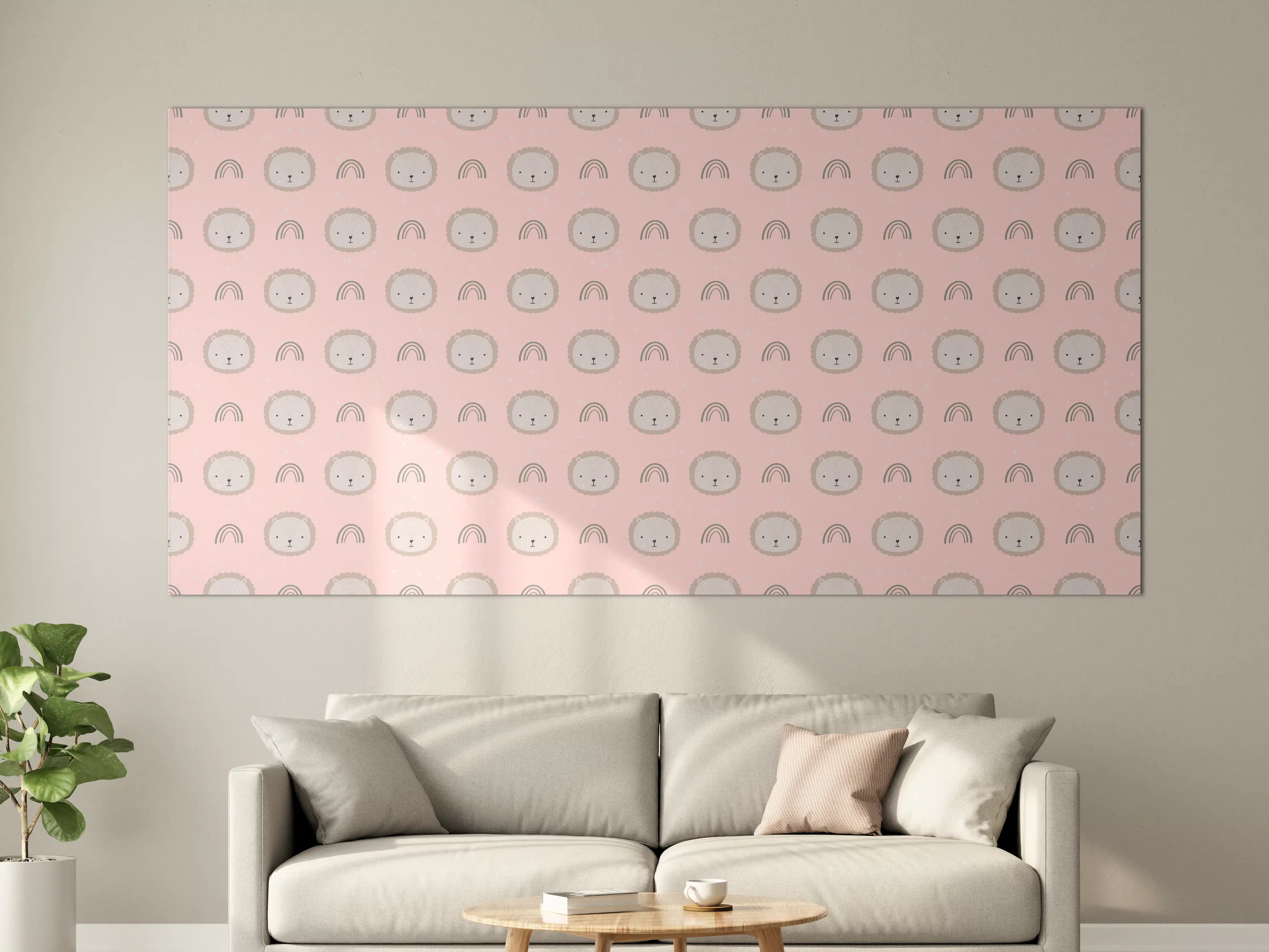 Große Wandbilder - Verspieltes Baby-Motiv auf pastellrosa Hintergrund