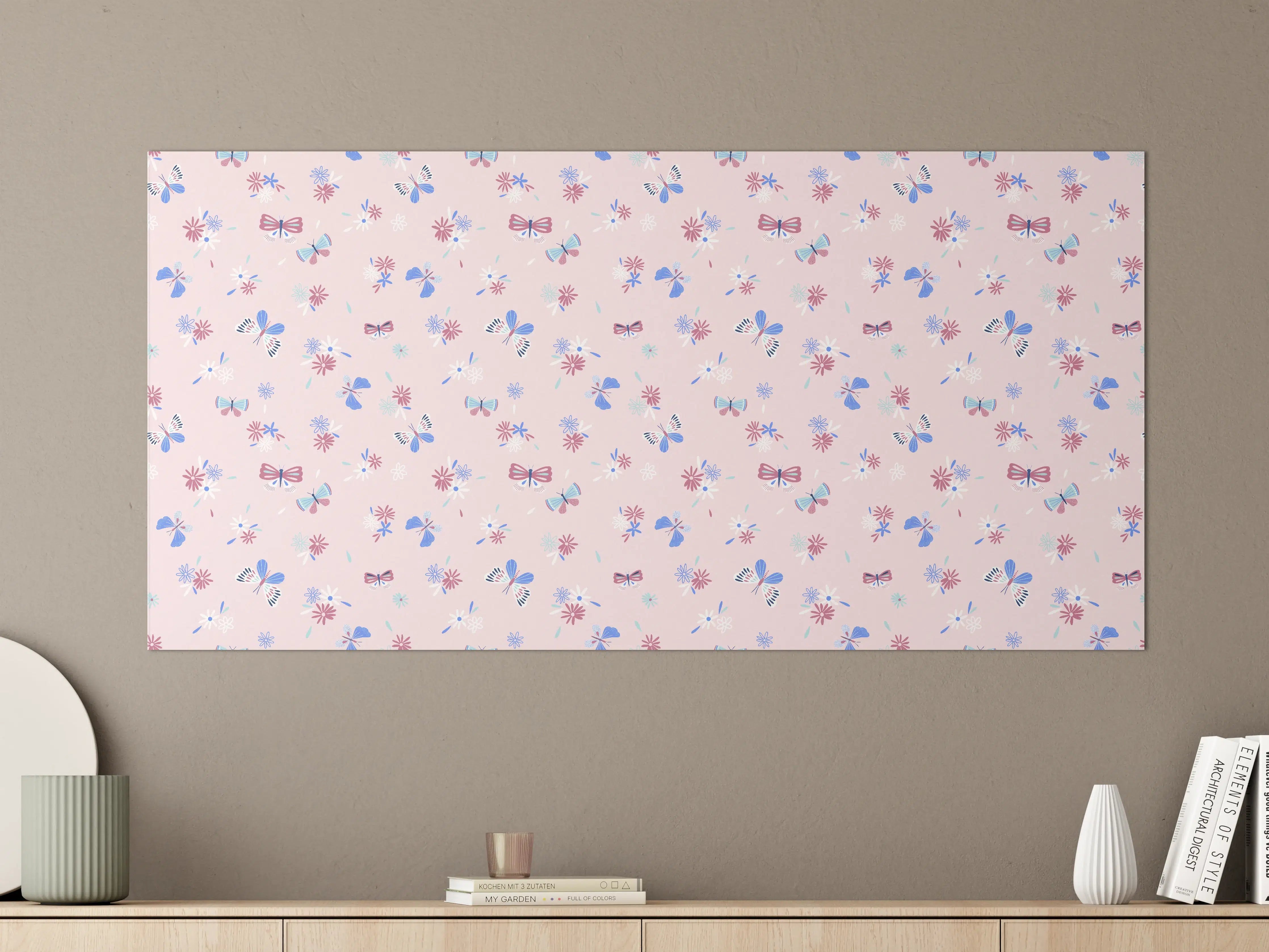 Große Wandbilder - Verspieltes Blumenmuster in Pastellrosa und Blau