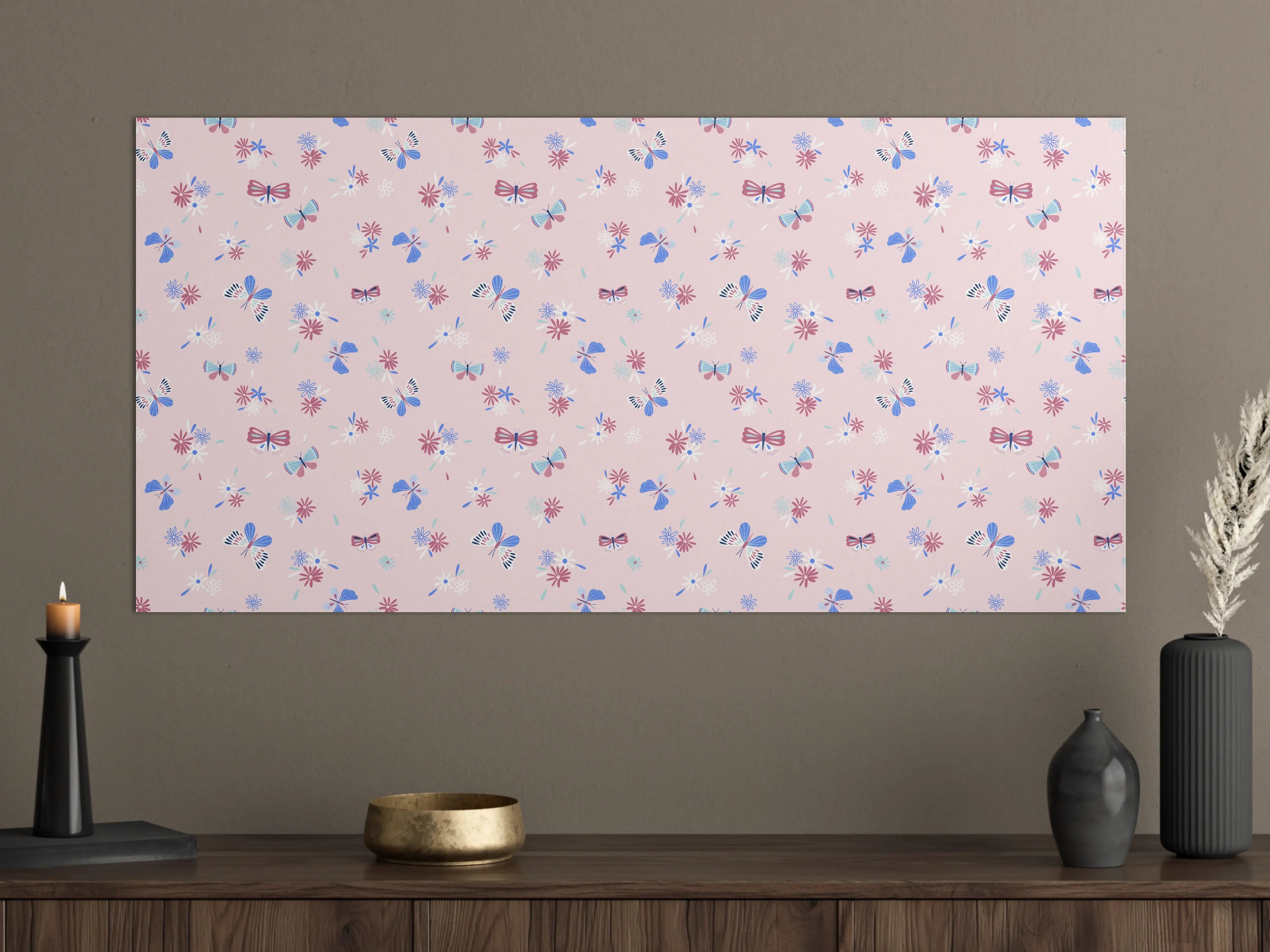 Große Wandbilder - Verspieltes Blumenmuster in Pastellrosa und Blau