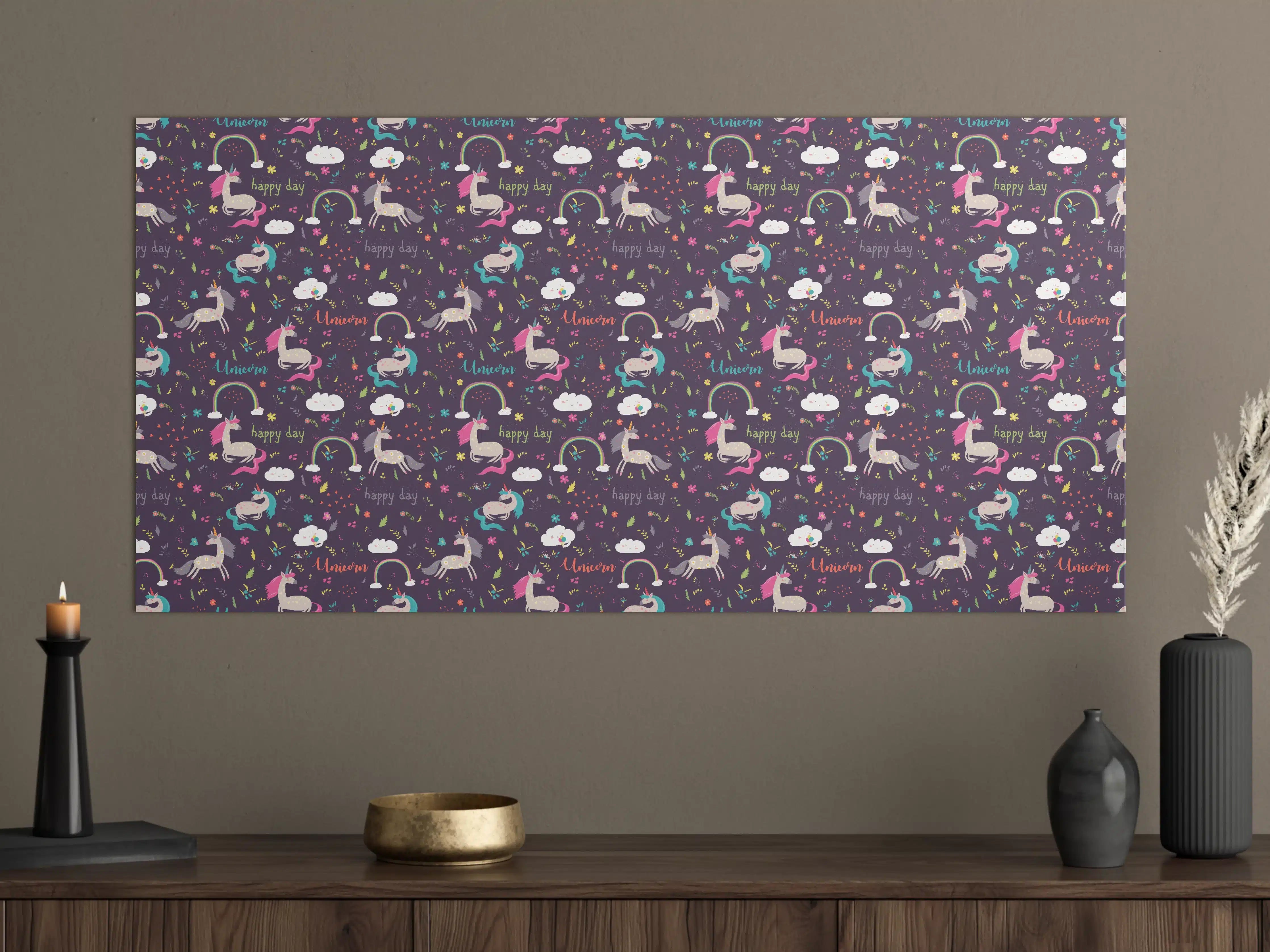Große Wandbilder - Verspieltes Einhorn mit Regenbogenhintergrund