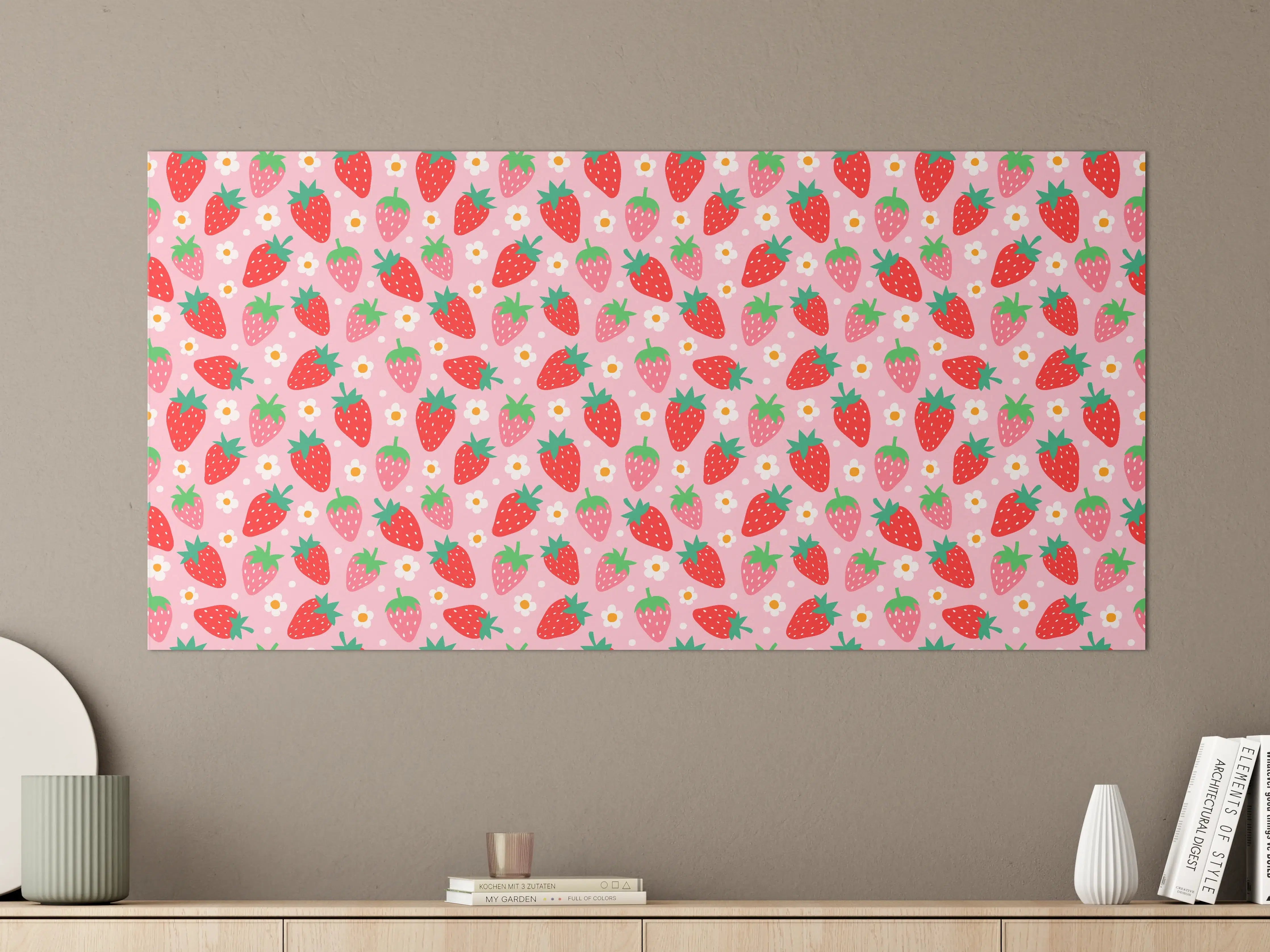 Große Wandbilder - Verspieltes Erdbeer-Design im Pastell Pink