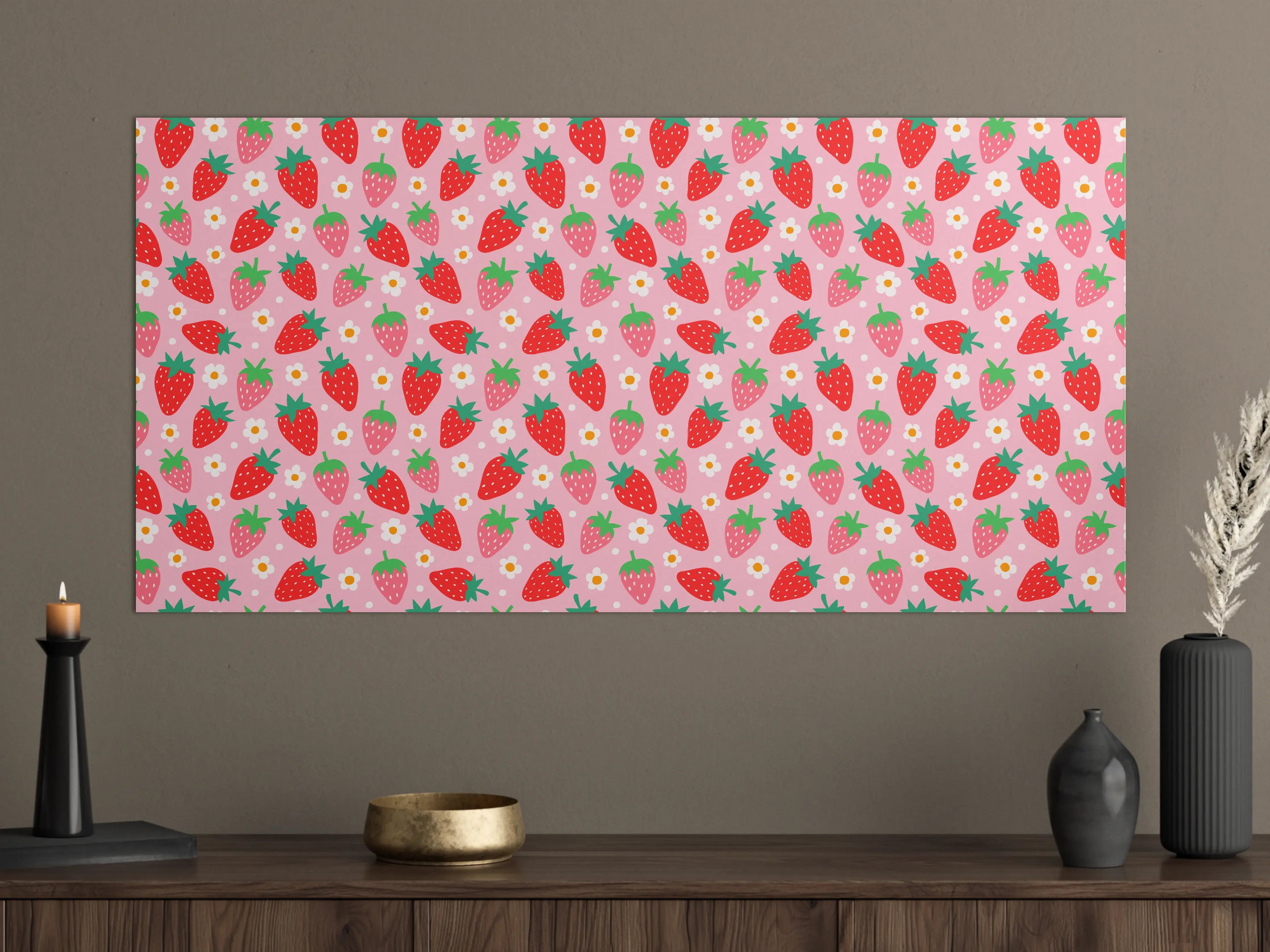 Große Wandbilder - Verspieltes Erdbeer-Design im Pastell Pink