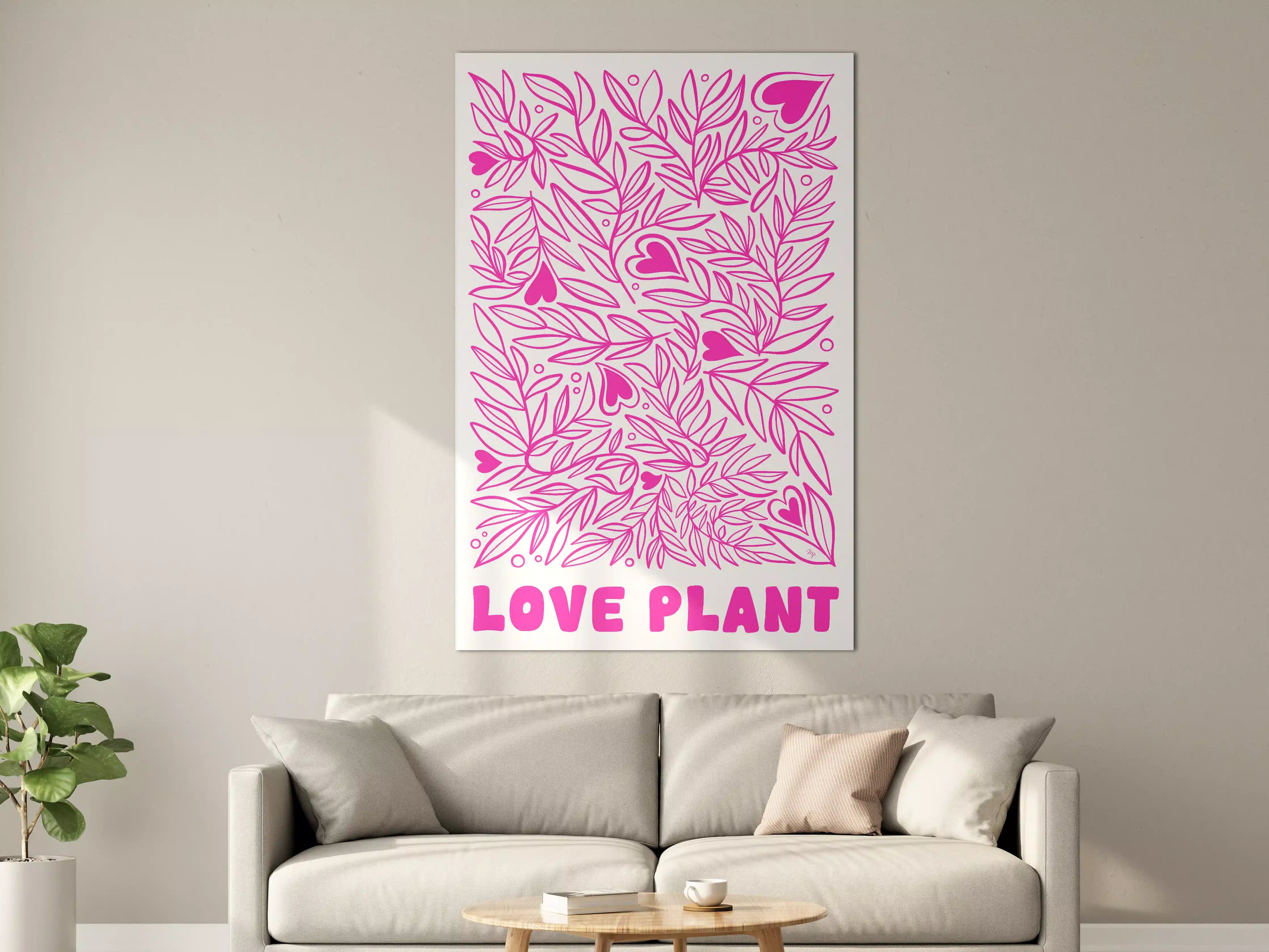 Große Wandbilder - Verspieltes Herz- und Blätterdesign in Pink