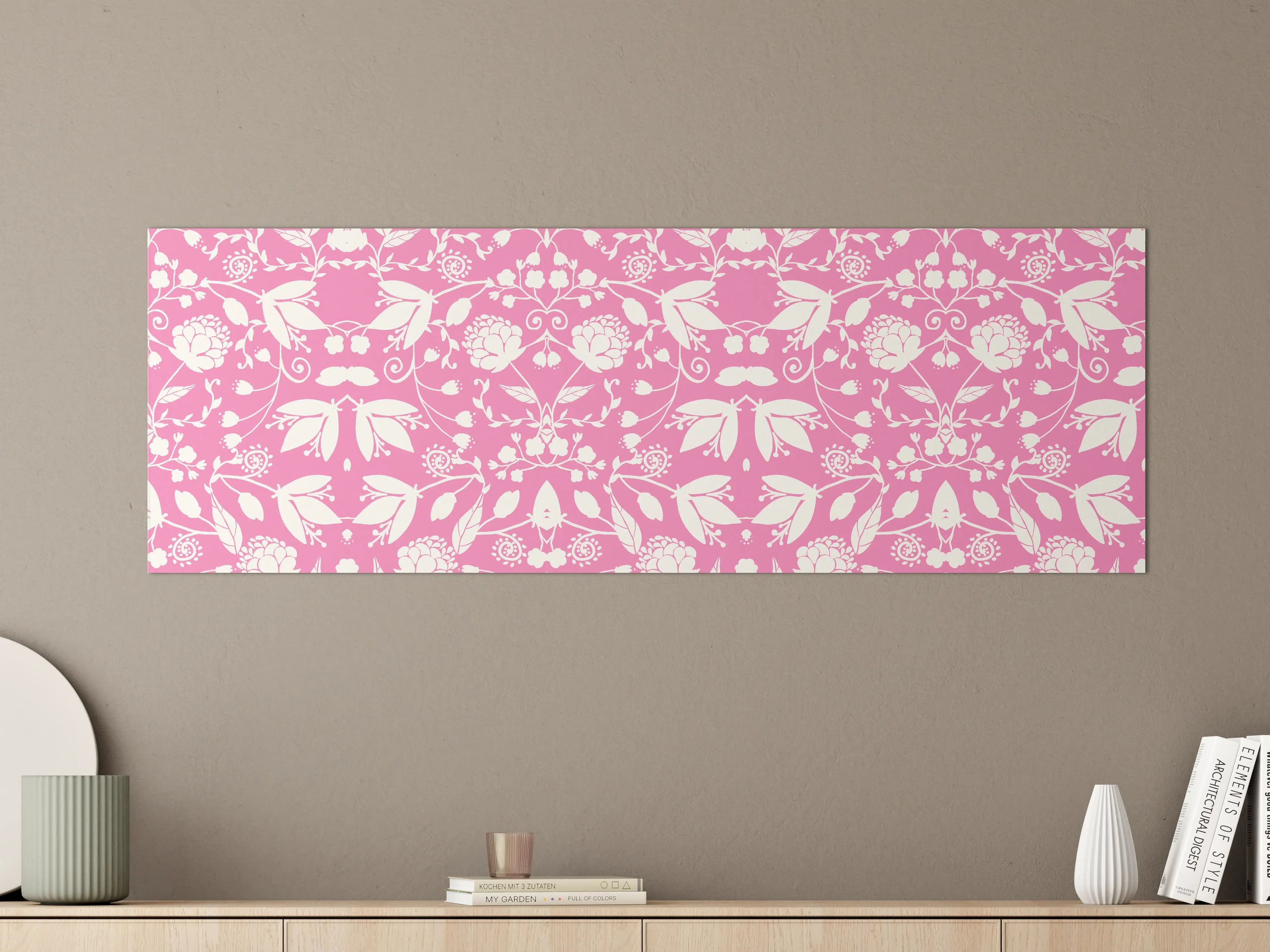 Große Wandbilder - Verspieltes Pflanzenmuster in Rosa und Weiß