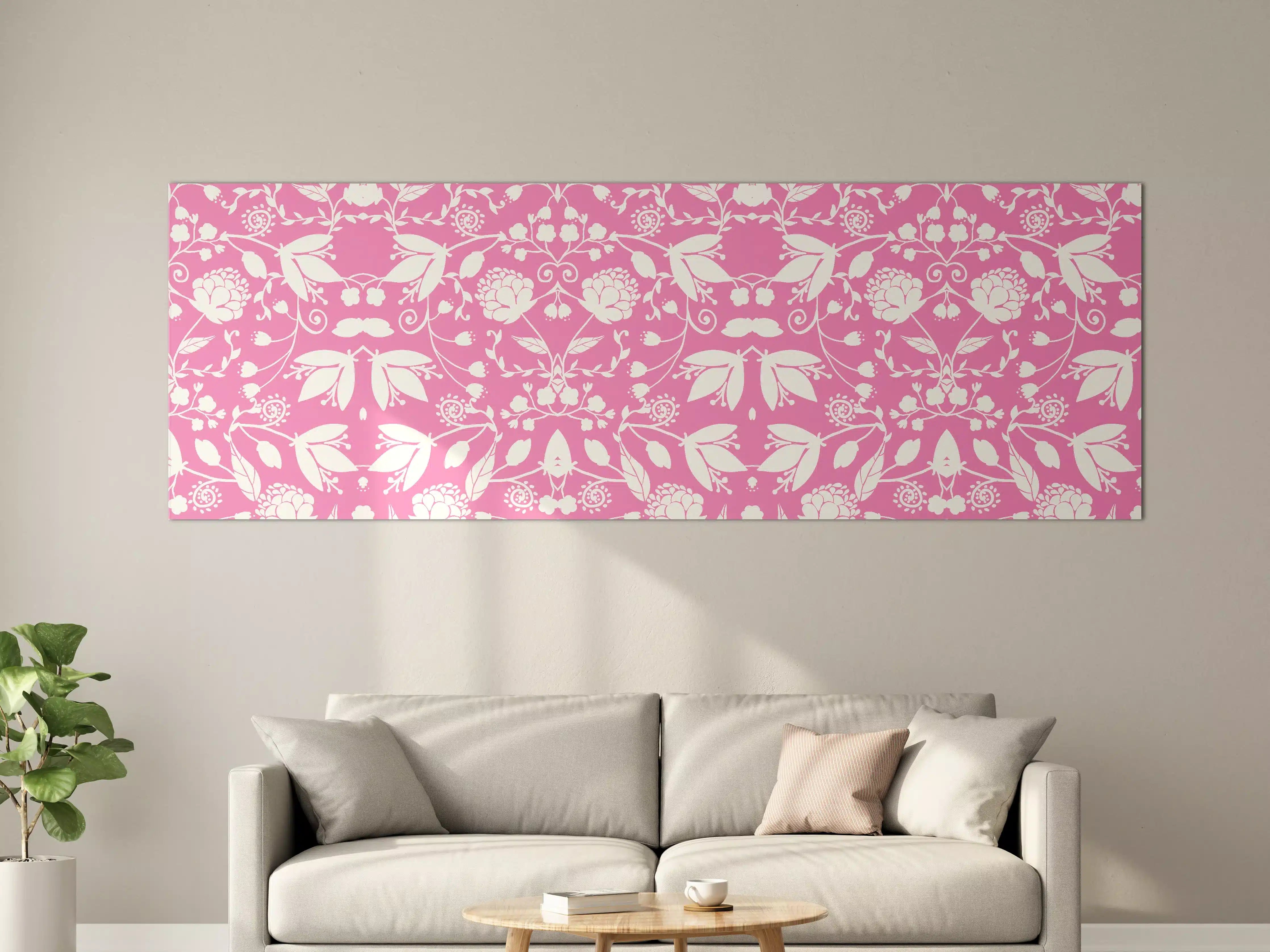 Große Wandbilder - Verspieltes Pflanzenmuster in Rosa und Weiß