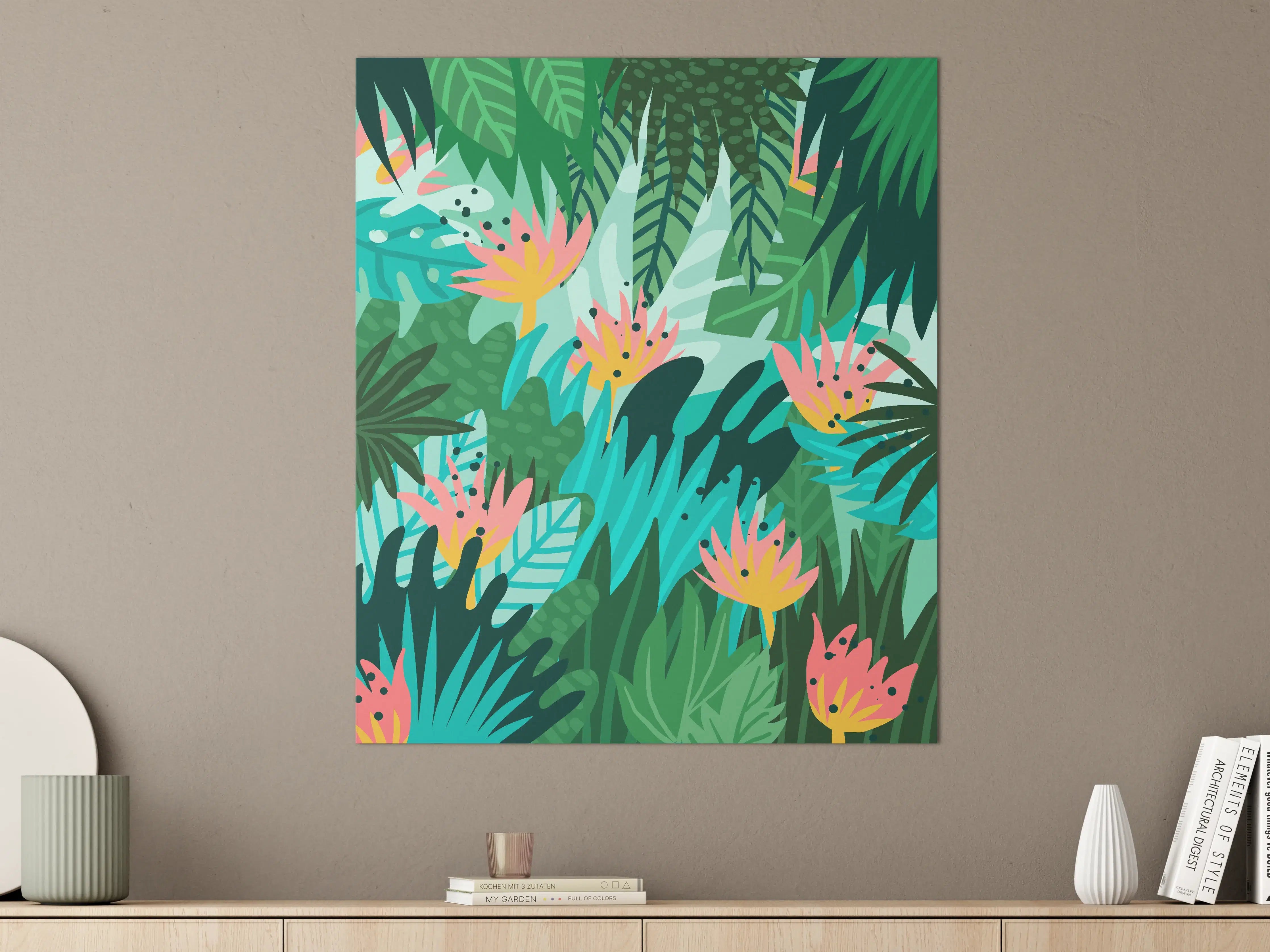 Große Wandbilder - Vibrantes Dschungel-Motiv mit tropischen Blumen