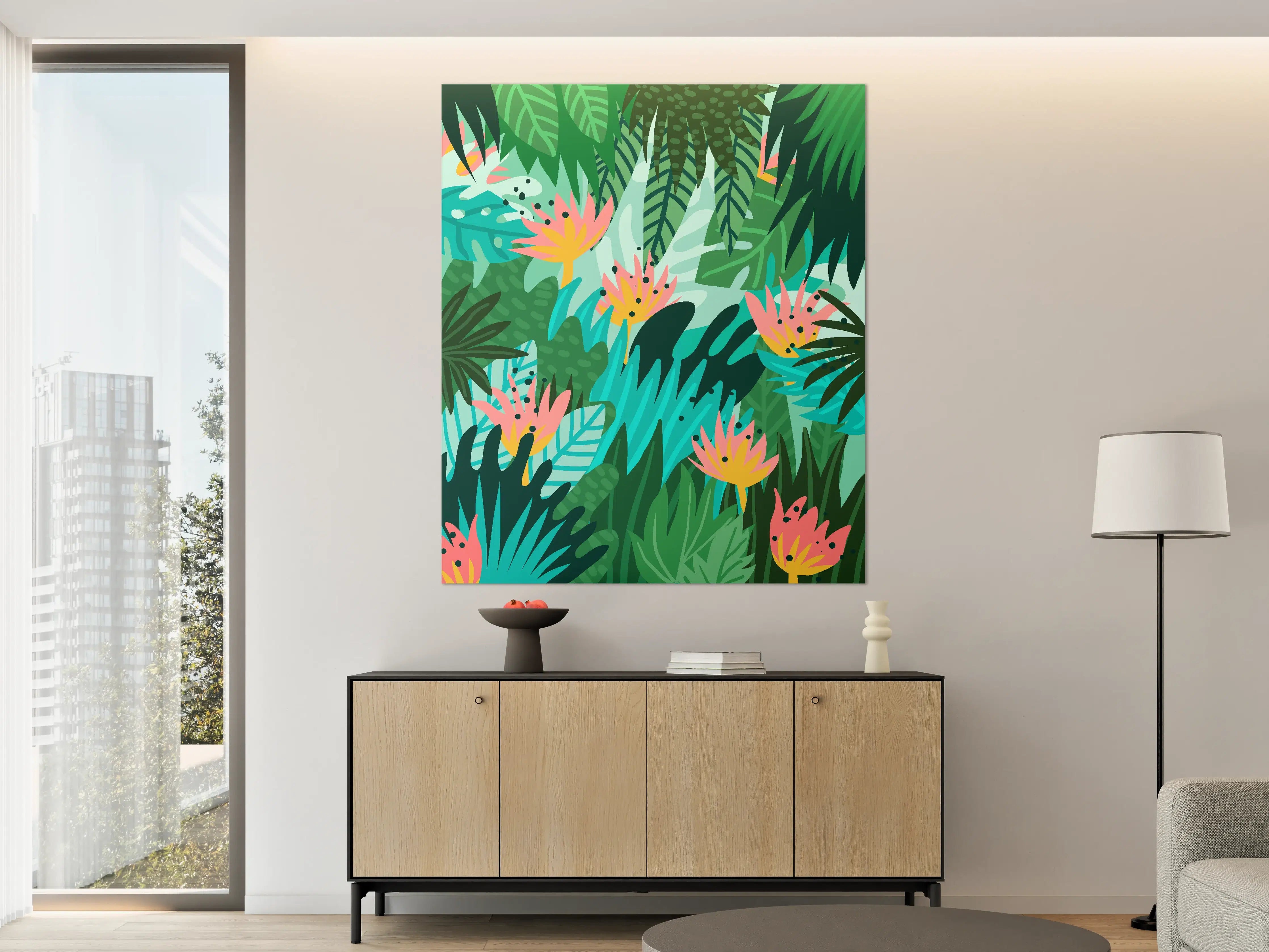 Große Wandbilder - Vibrantes Dschungel-Motiv mit tropischen Blumen