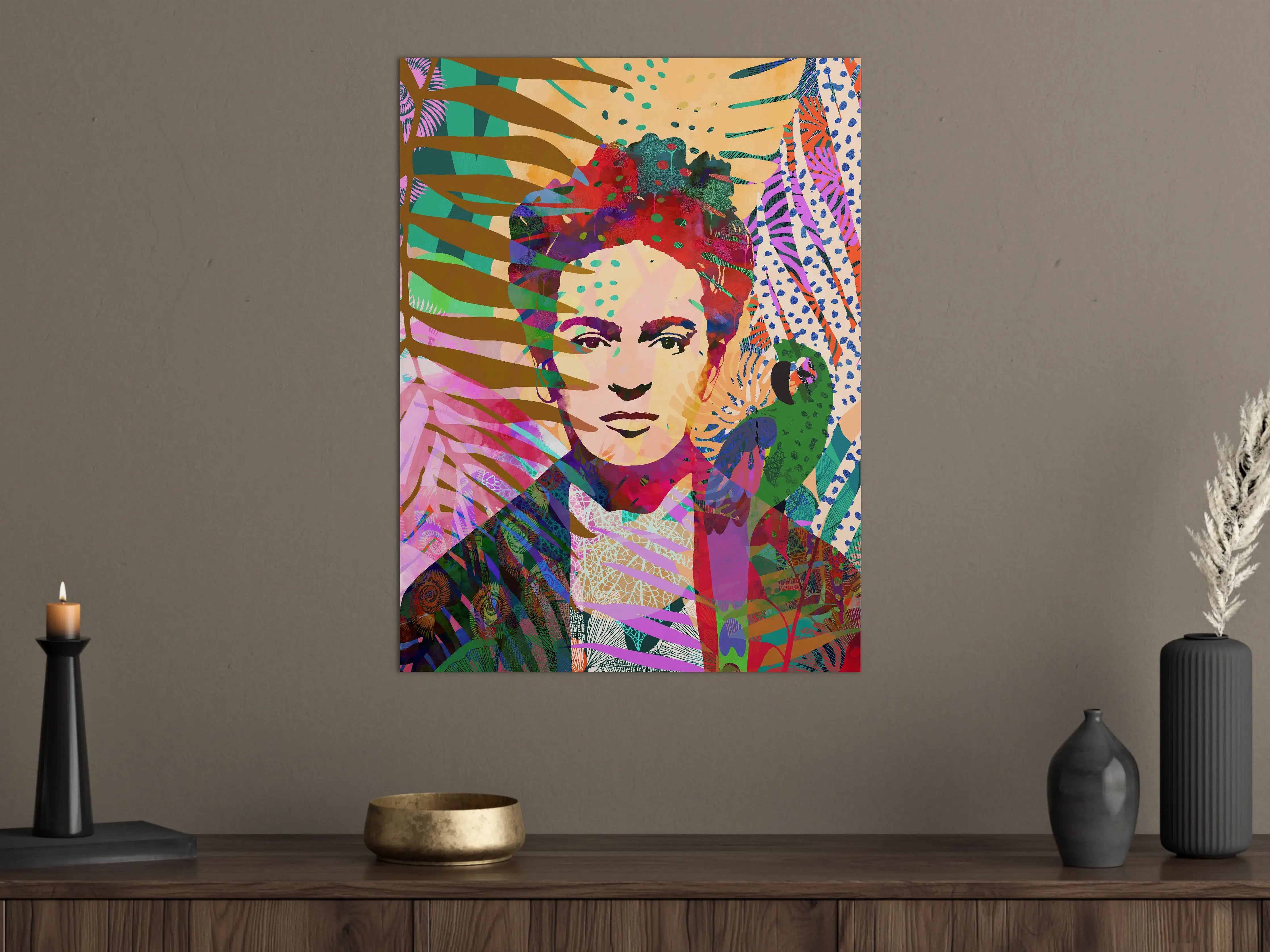 Große Wandbilder - Vibrantes Kunstporträt mit tropischem Flair