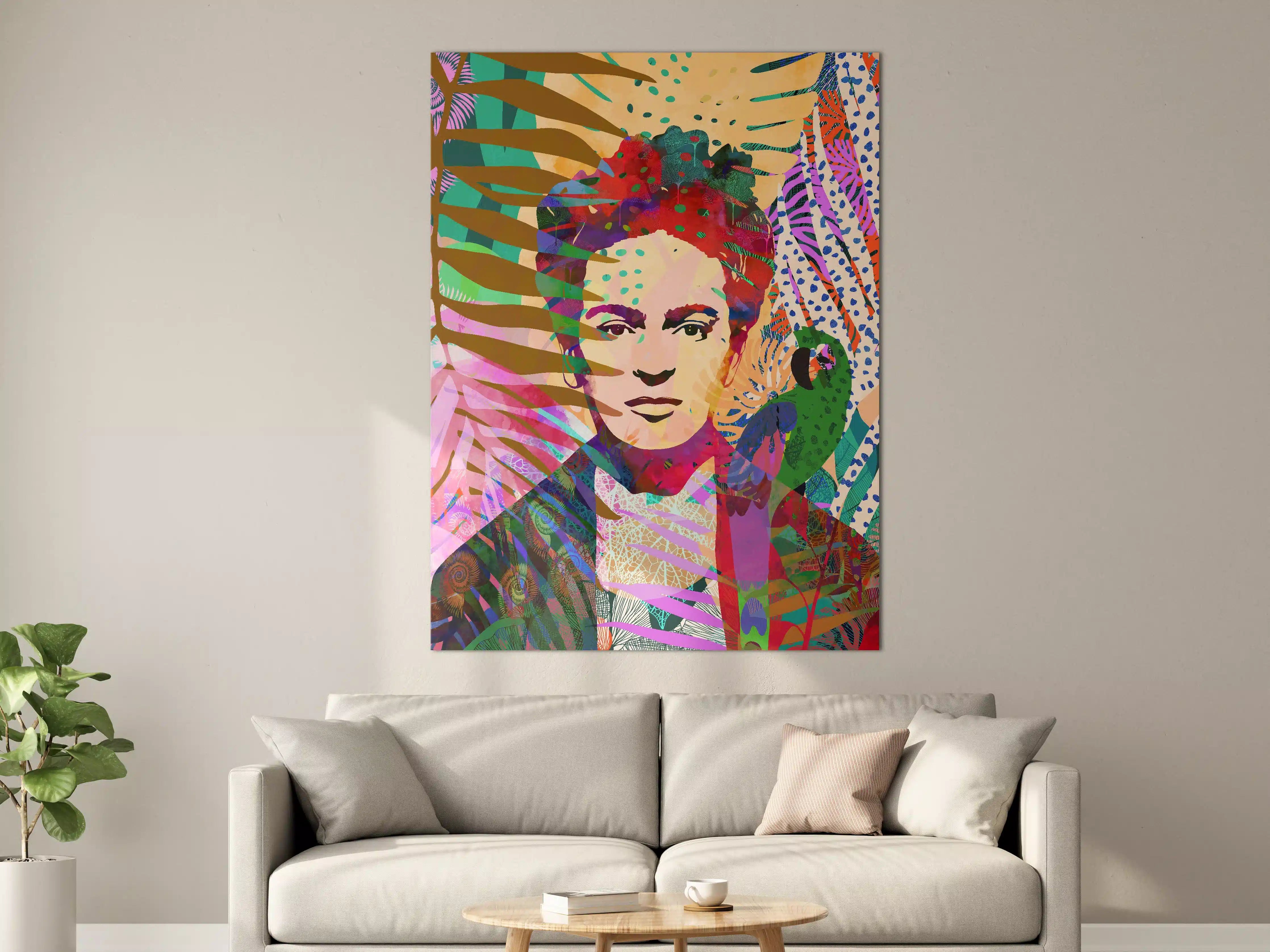 Große Wandbilder - Vibrantes Kunstporträt mit tropischem Flair