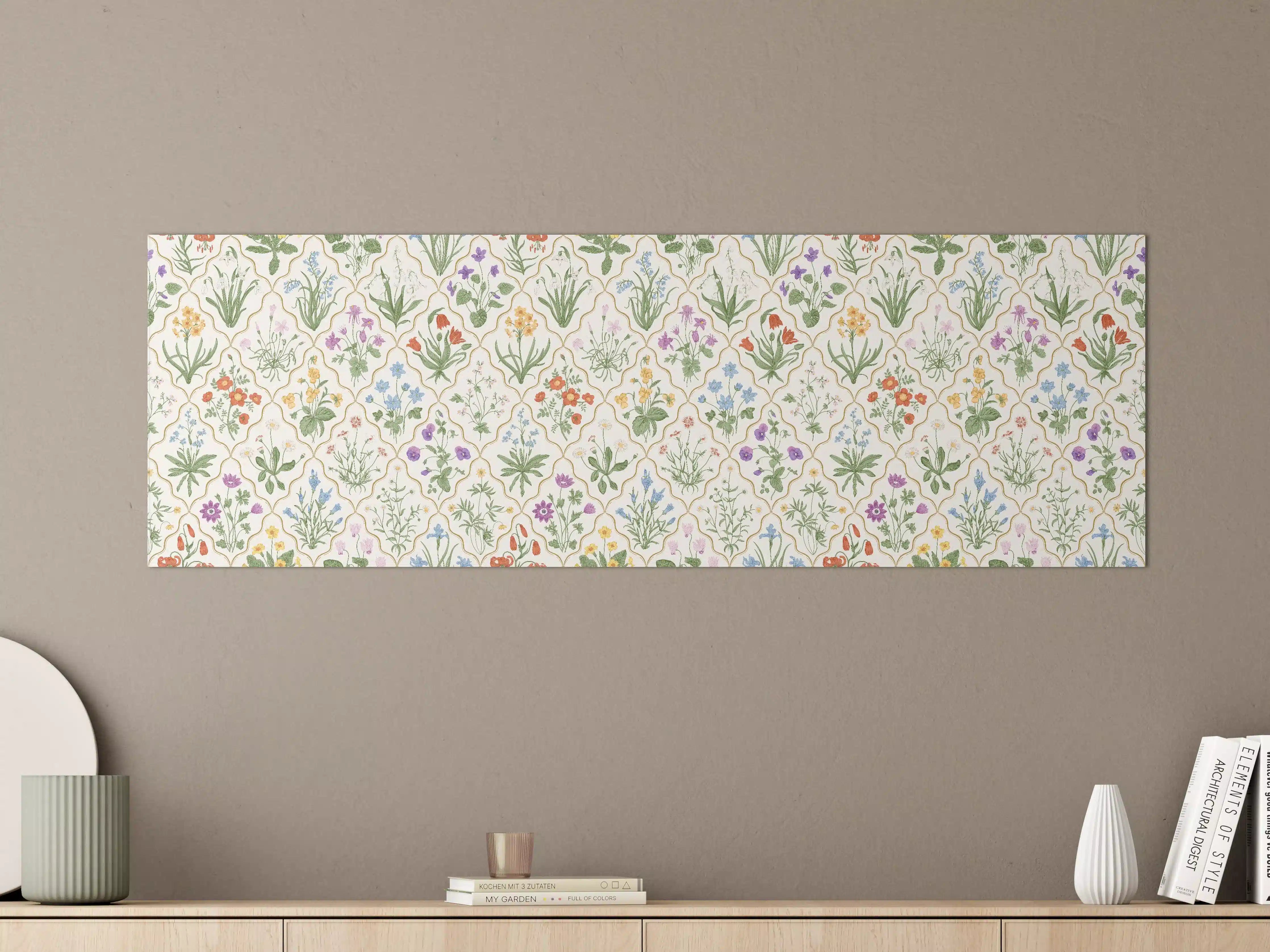 Große Wandbilder - Vintage Bloom Blumen-Tapete Beige-Grün