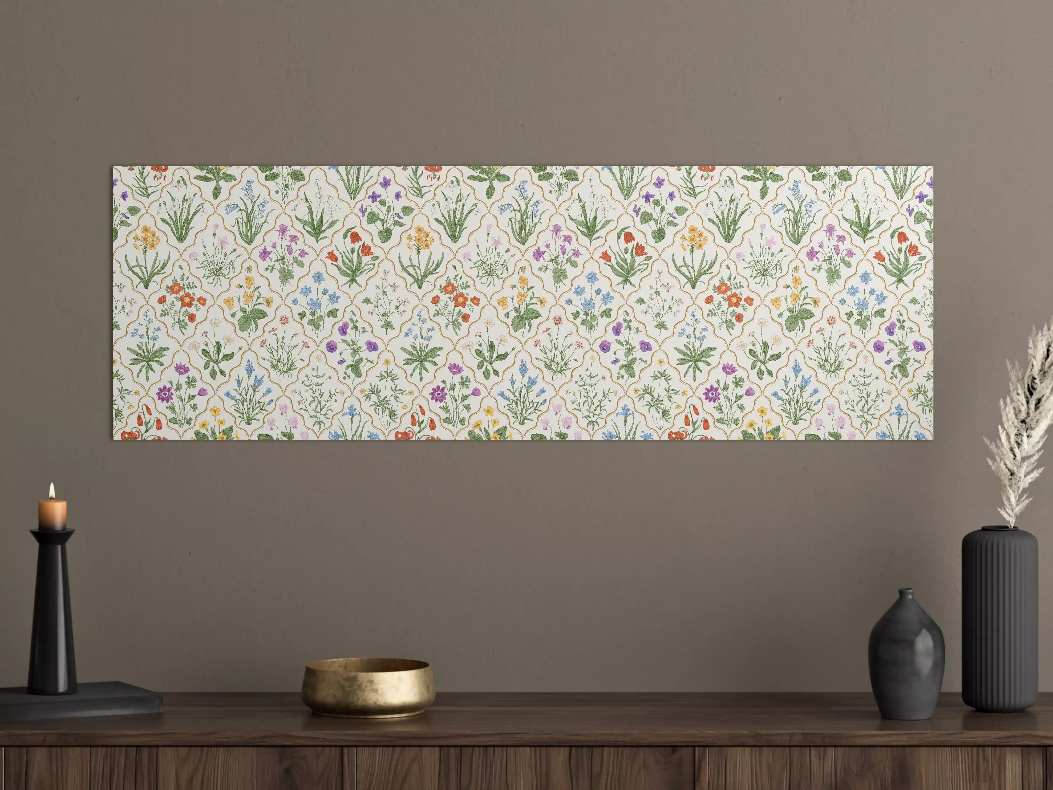 Große Wandbilder - Vintage Bloom Blumen-Tapete Beige-Grün