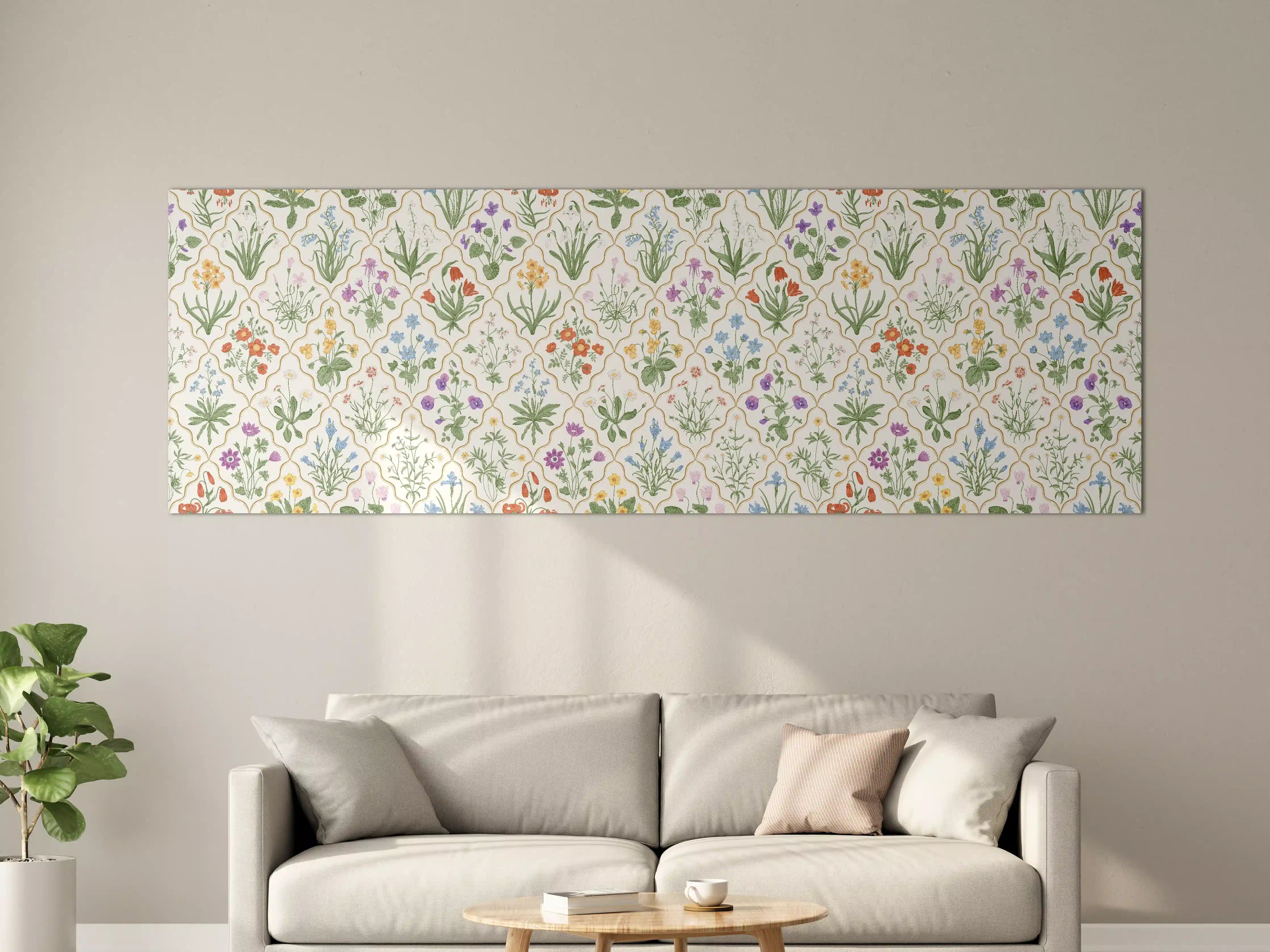 Große Wandbilder - Vintage Bloom Blumen-Tapete Beige-Grün