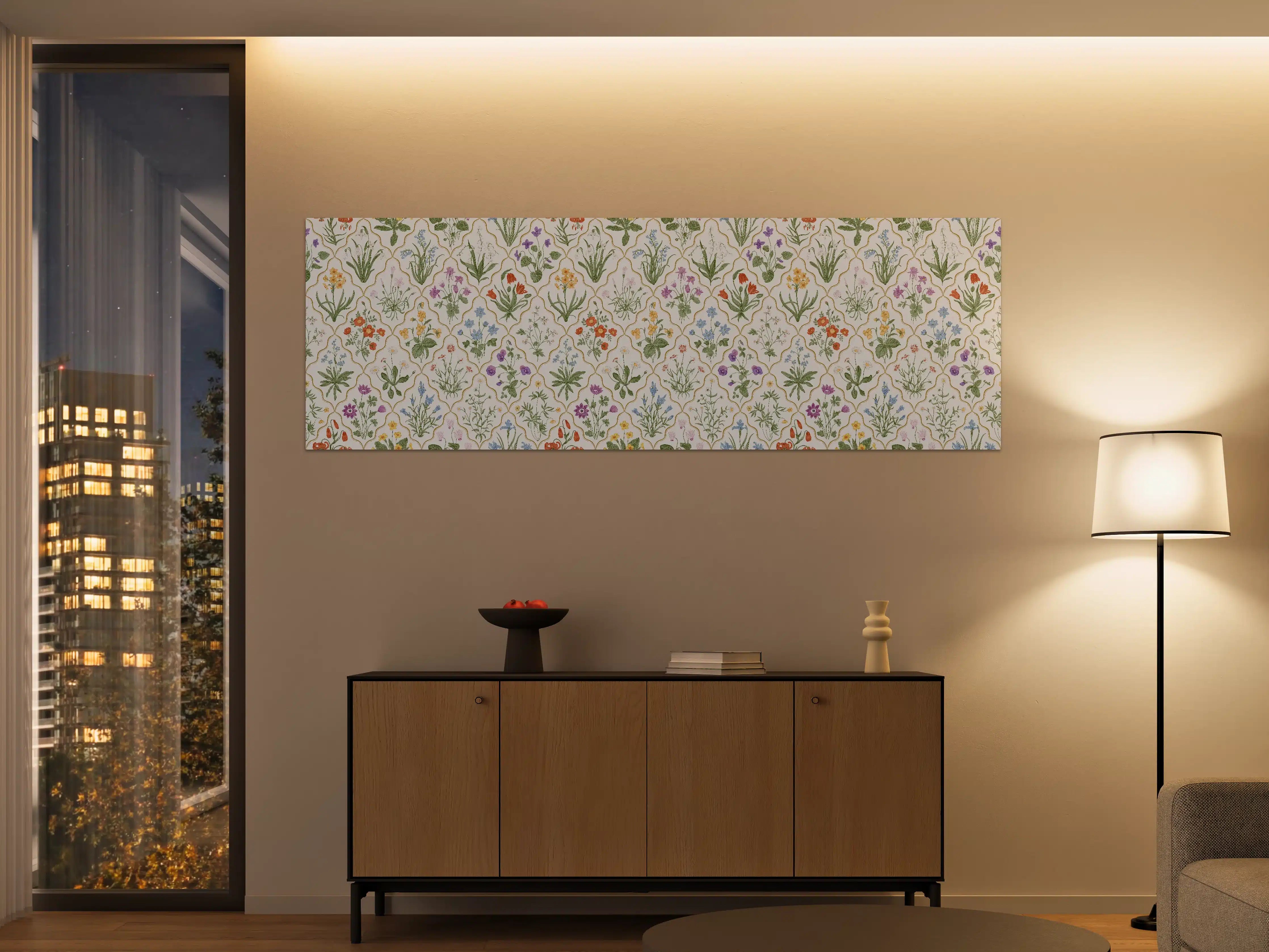 Große Wandbilder - Vintage Bloom Blumen-Tapete Beige-Grün