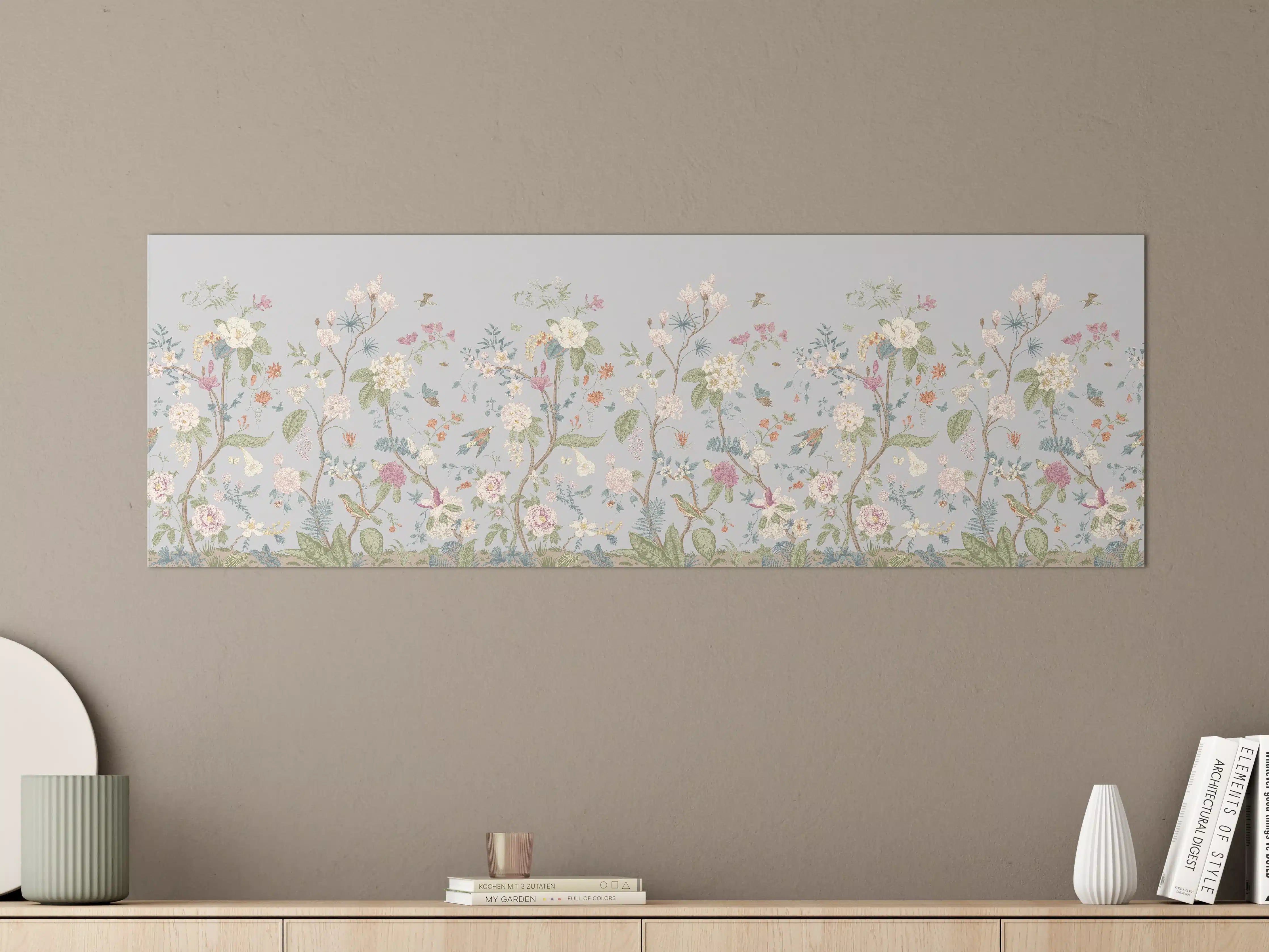 Große Wandbilder - Vintage Bloom Blumenbordüre Grau-Rosa