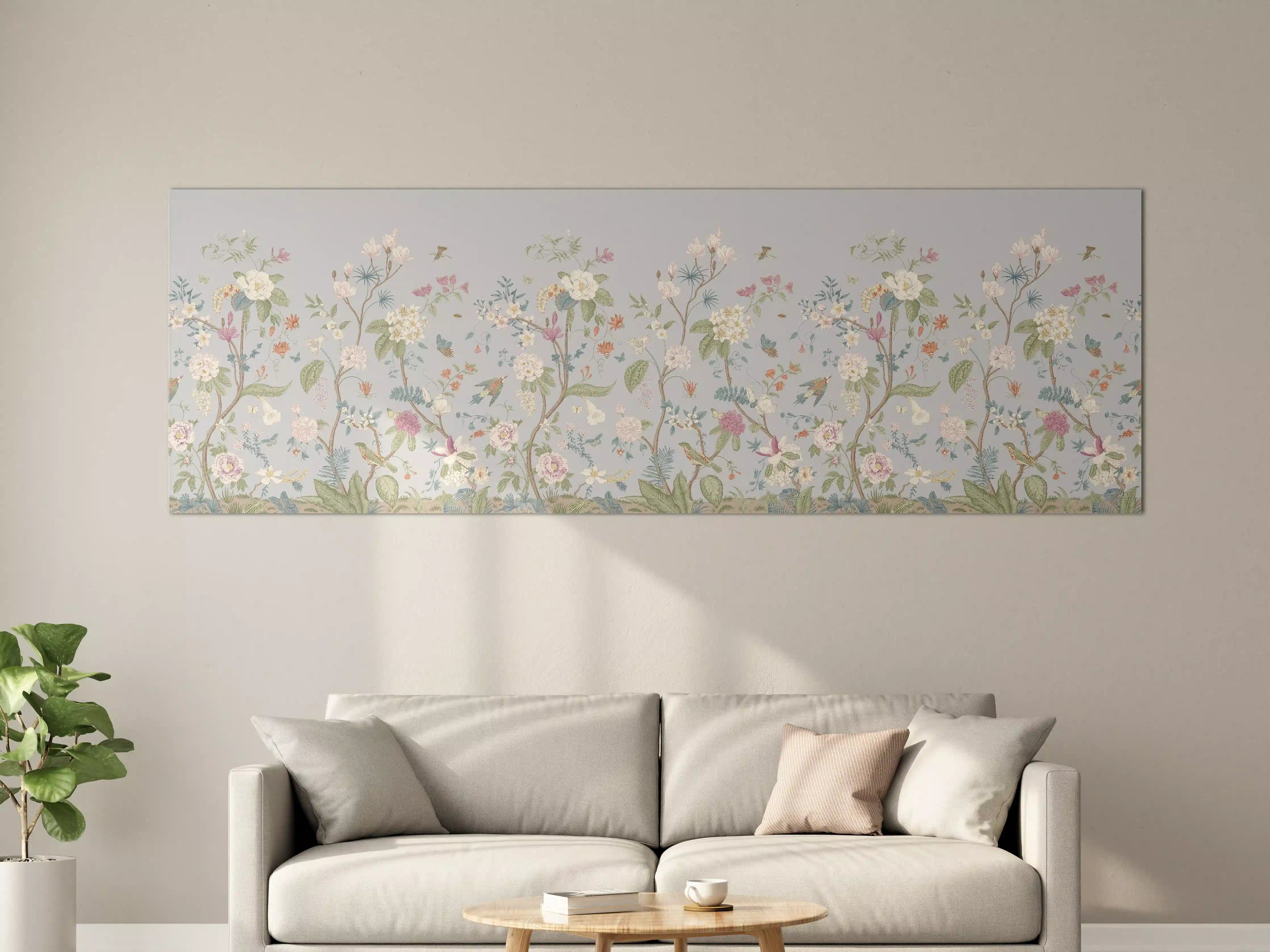 Große Wandbilder - Vintage Bloom Blumenbordüre Grau-Rosa