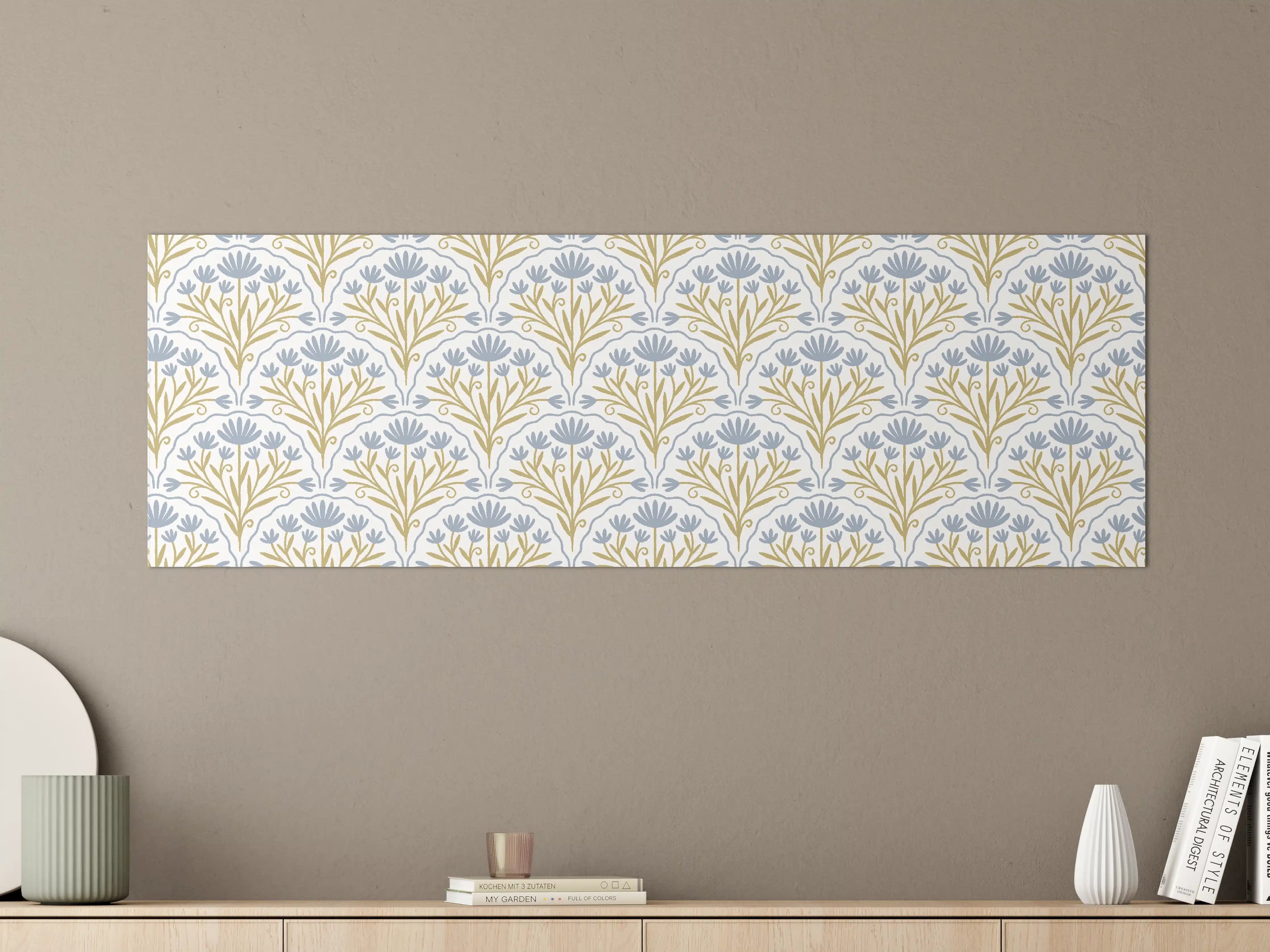 Große Wandbilder - Vintage Bloom Tapete Blau-Weiß