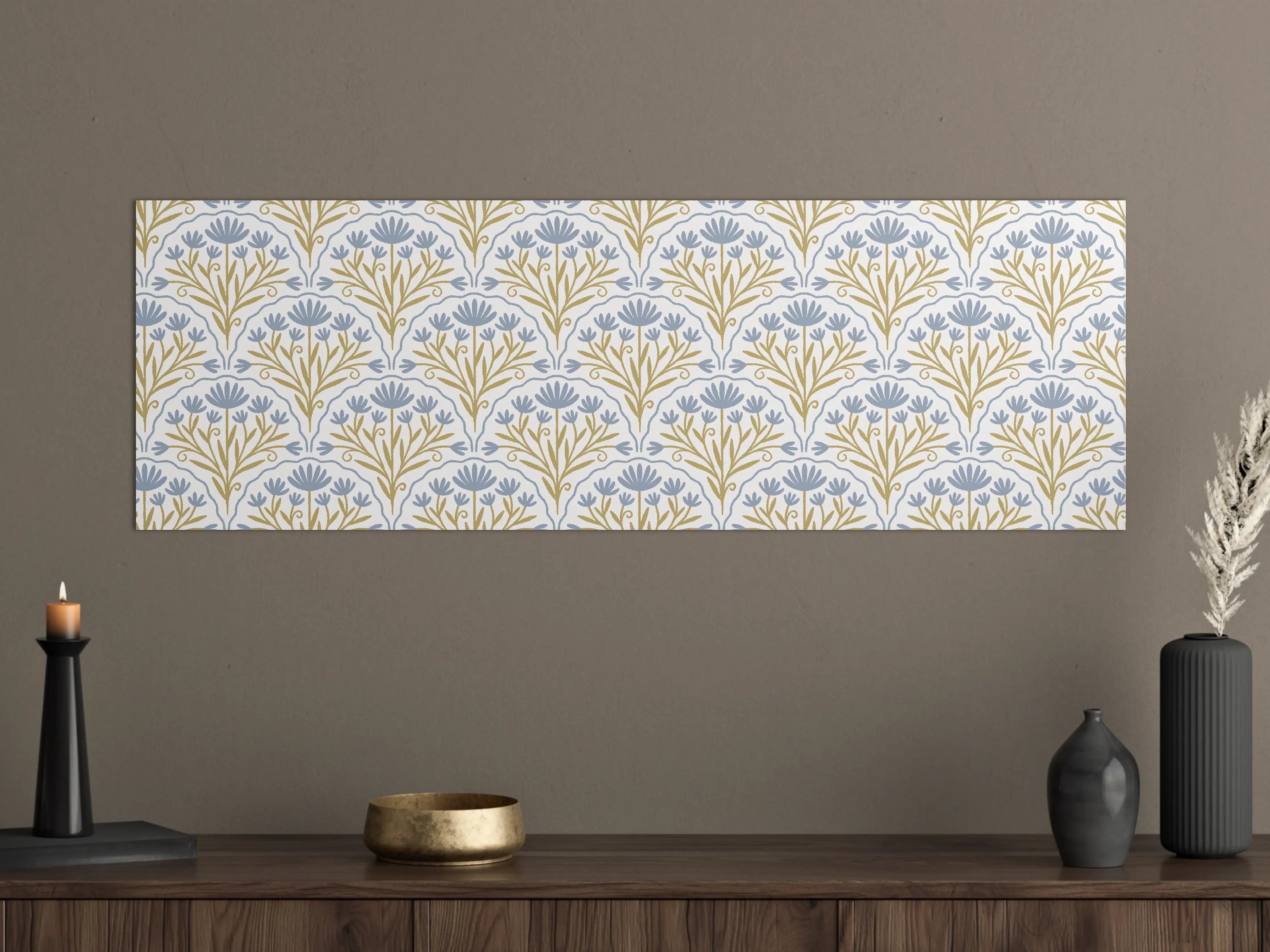 Große Wandbilder - Vintage Bloom Tapete Blau-Weiß