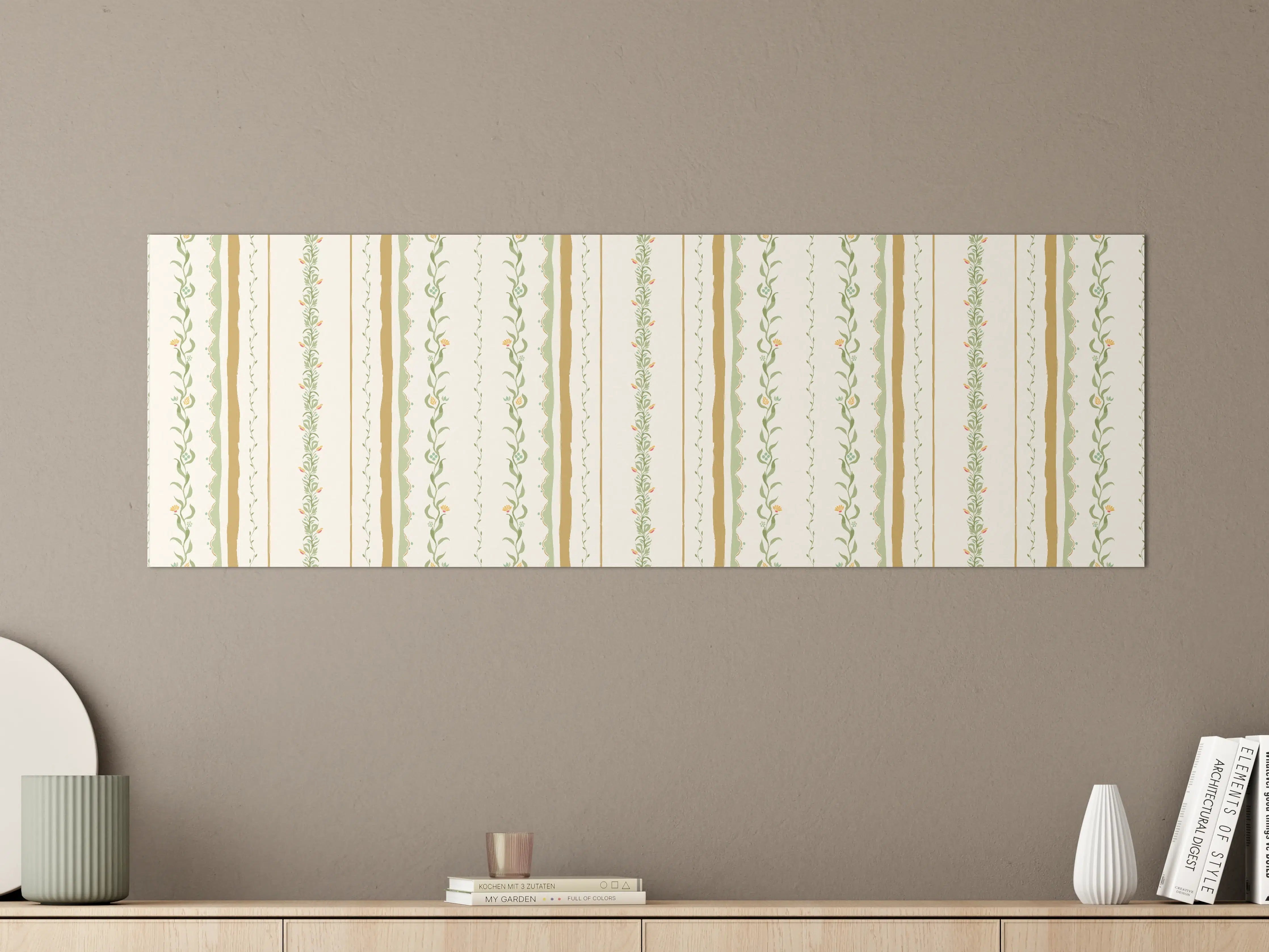 Große Wandbilder - Vintage-Blumen Tapete Beige-Grün