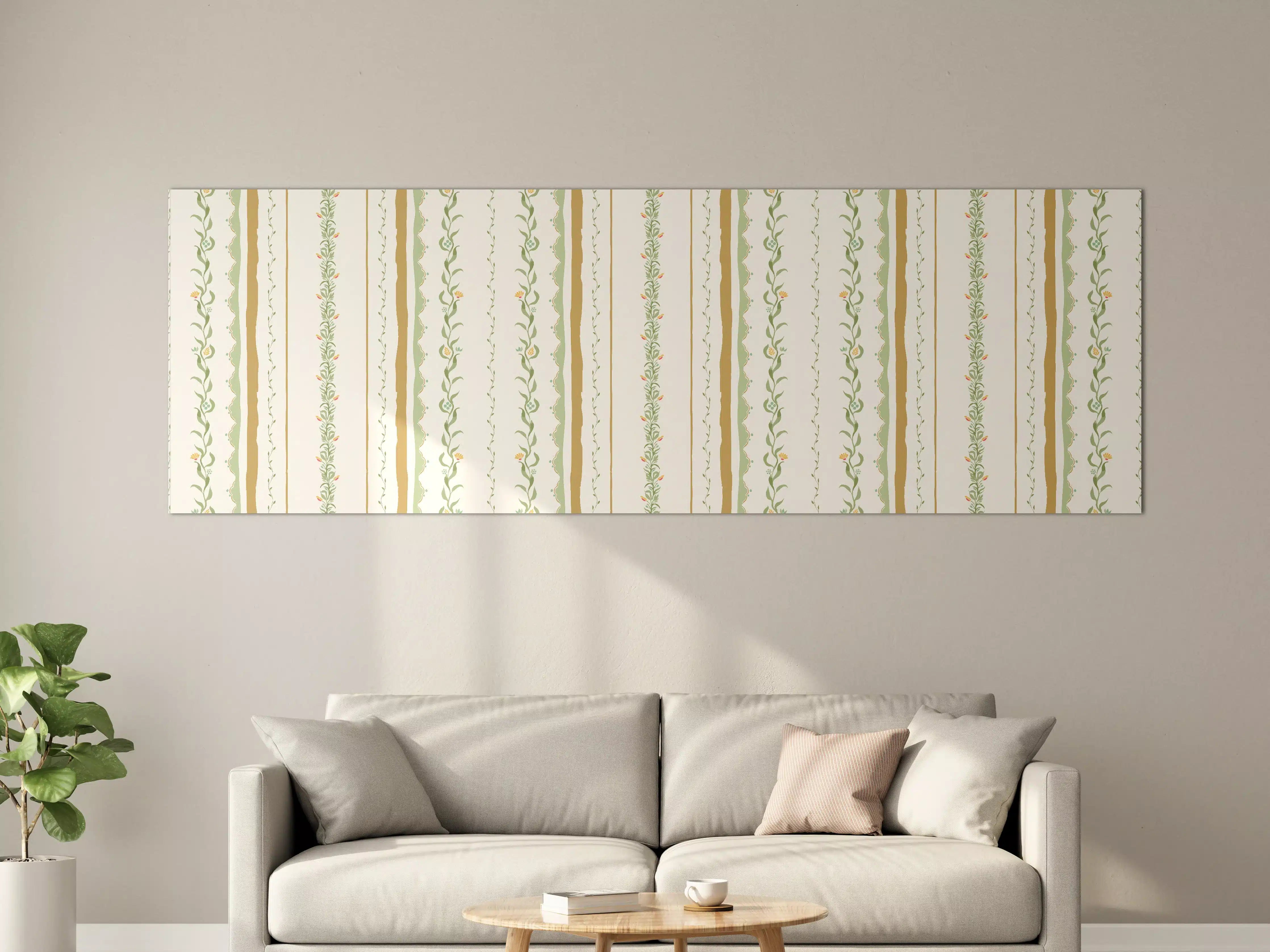 Große Wandbilder - Vintage-Blumen Tapete Beige-Grün