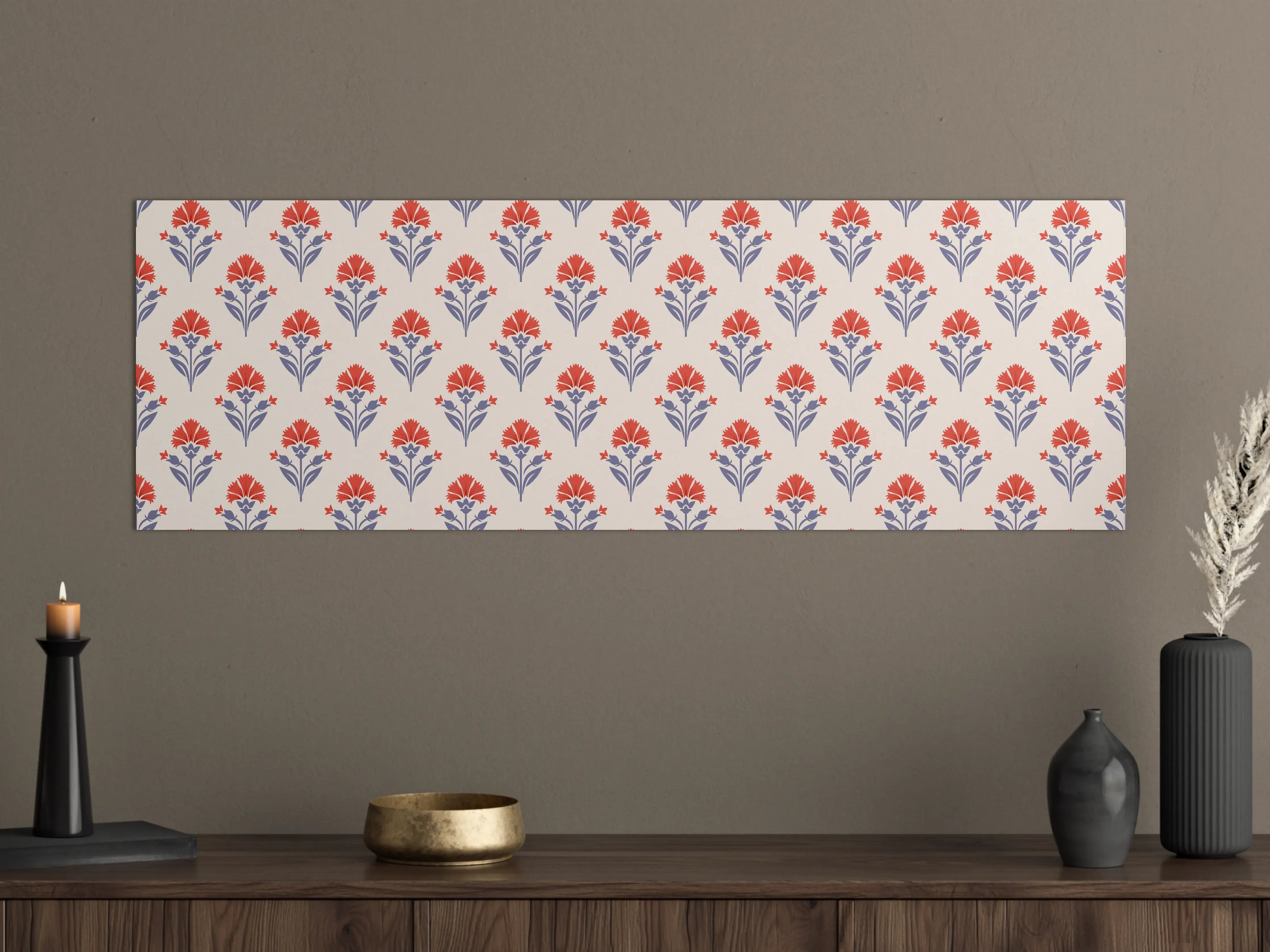 Große Wandbilder - Vintage Blumen Tapete Beige-Rot