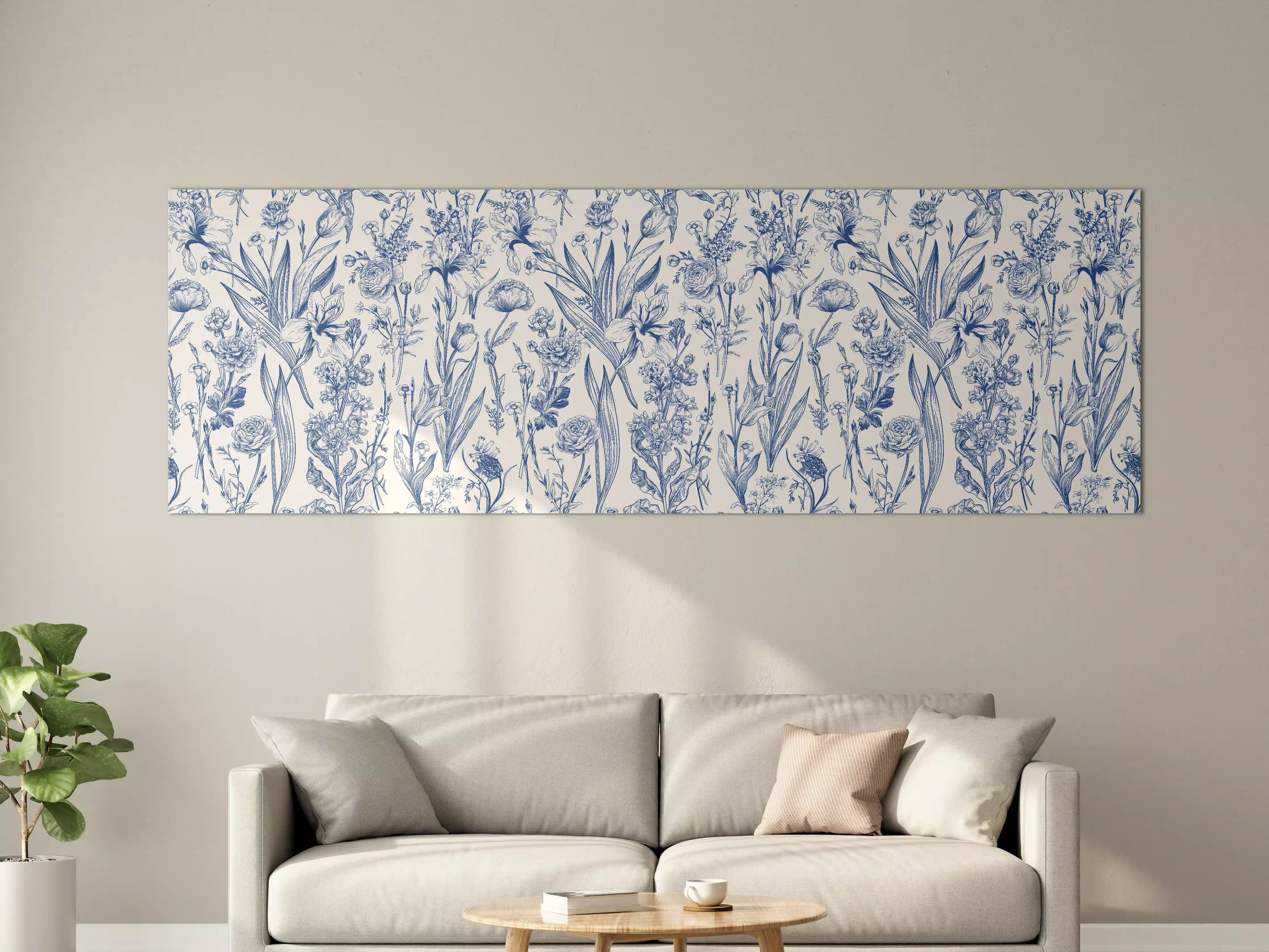 Große Wandbilder - Vintage-Blumenmuster Azurblau