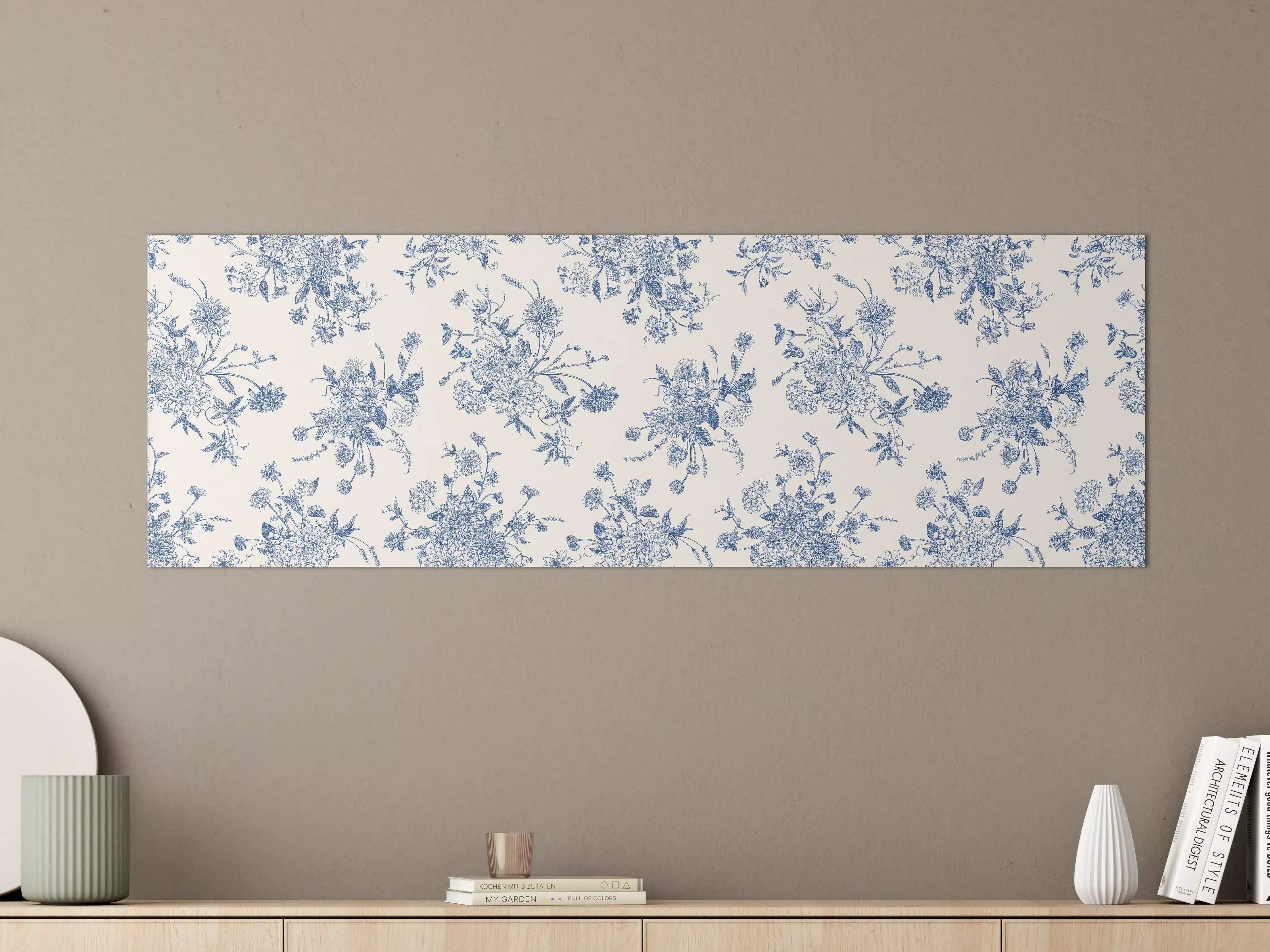 Große Wandbilder - Vintage-Blumenmuster Blau-Weiß