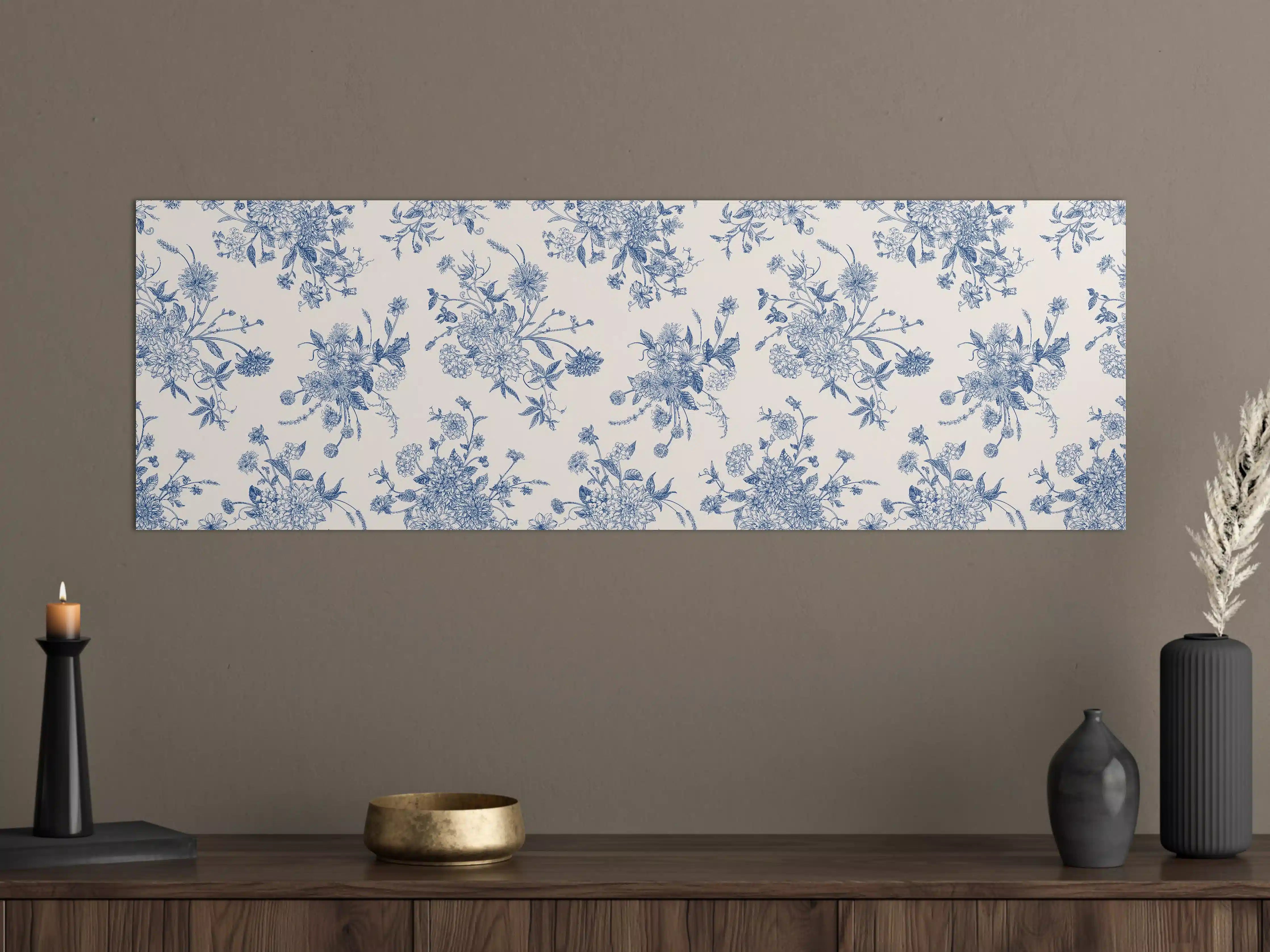 Große Wandbilder - Vintage-Blumenmuster Blau-Weiß