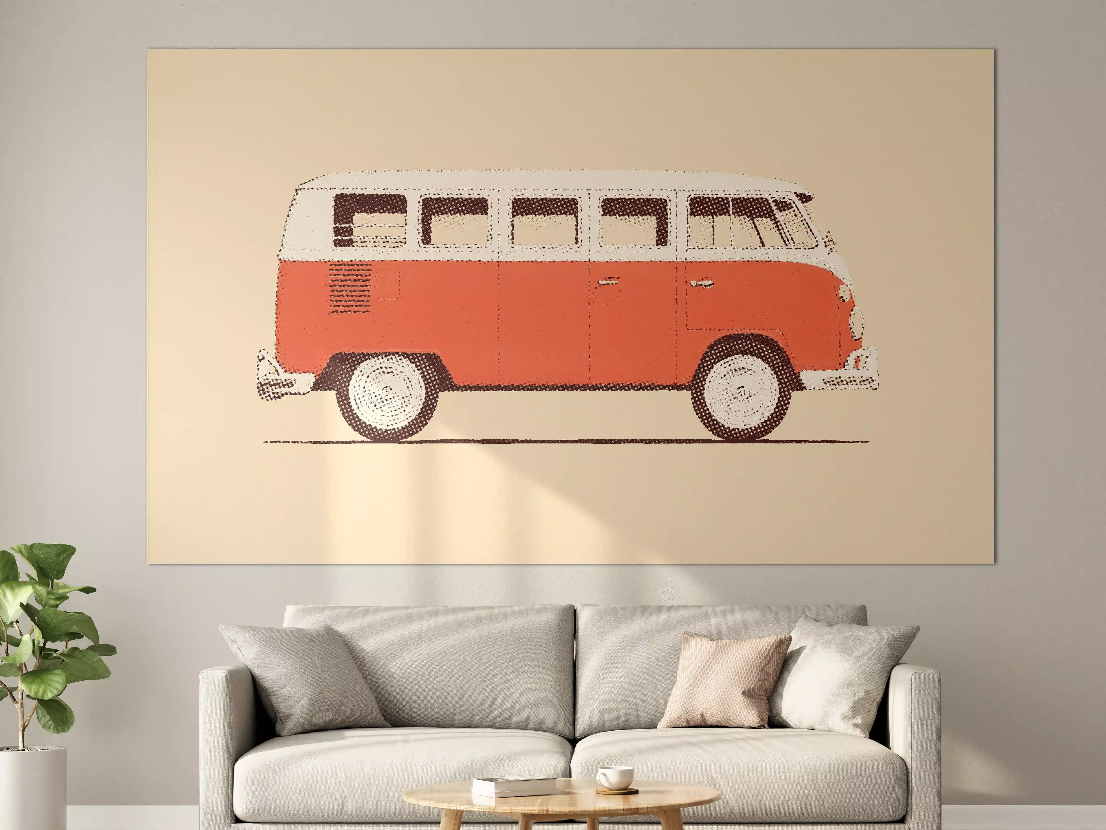Große Wandbilder - Vintage-Bus Illustration in warmen Tönen