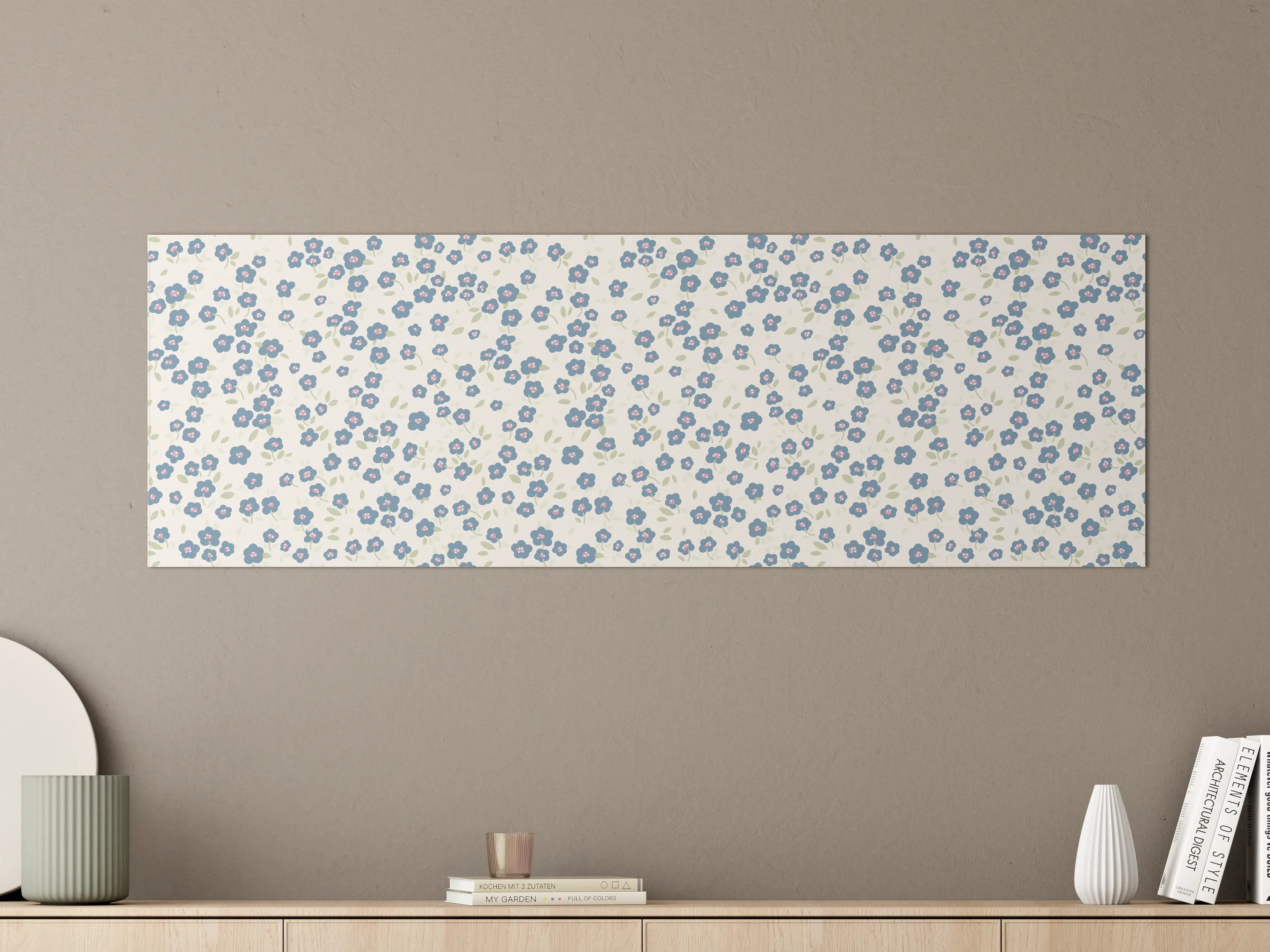 Große Wandbilder - Vintage Ditsy Blumen Blau-Beige