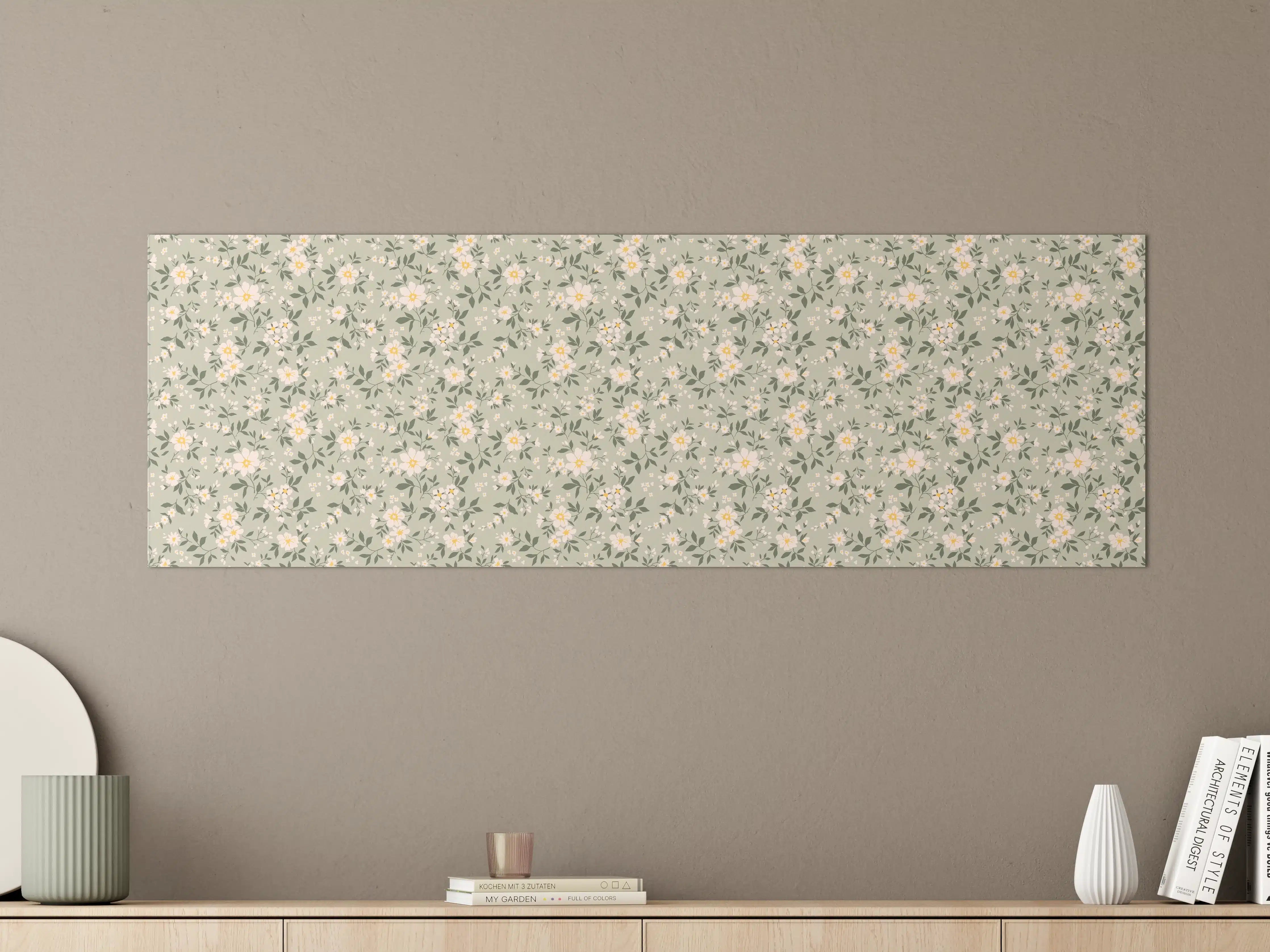 Große Wandbilder - Vintage Ditsy Blumenmuster Grün-Beige