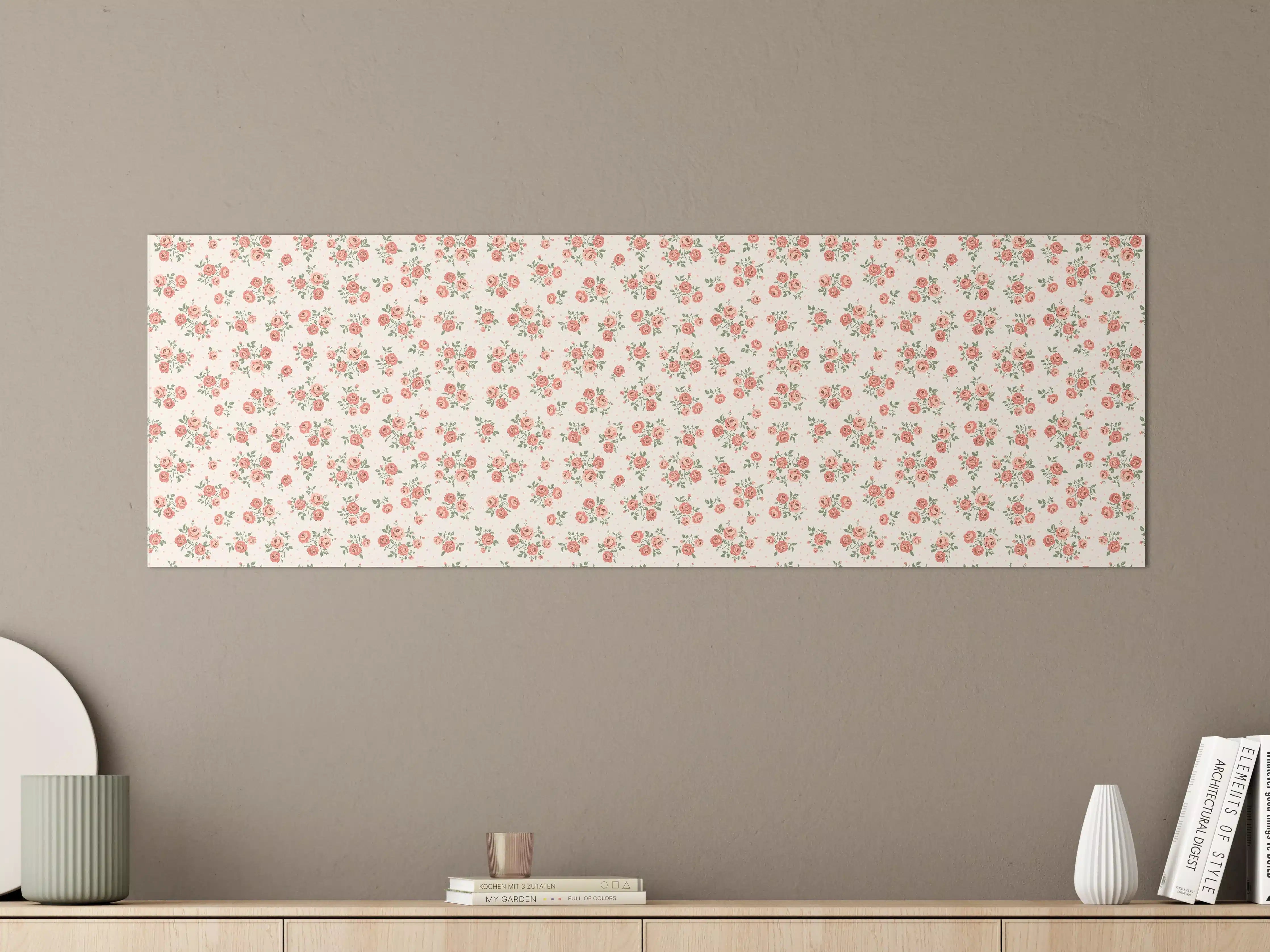 Große Wandbilder - Vintage Ditsy Rosenmuster Rosa-Beige