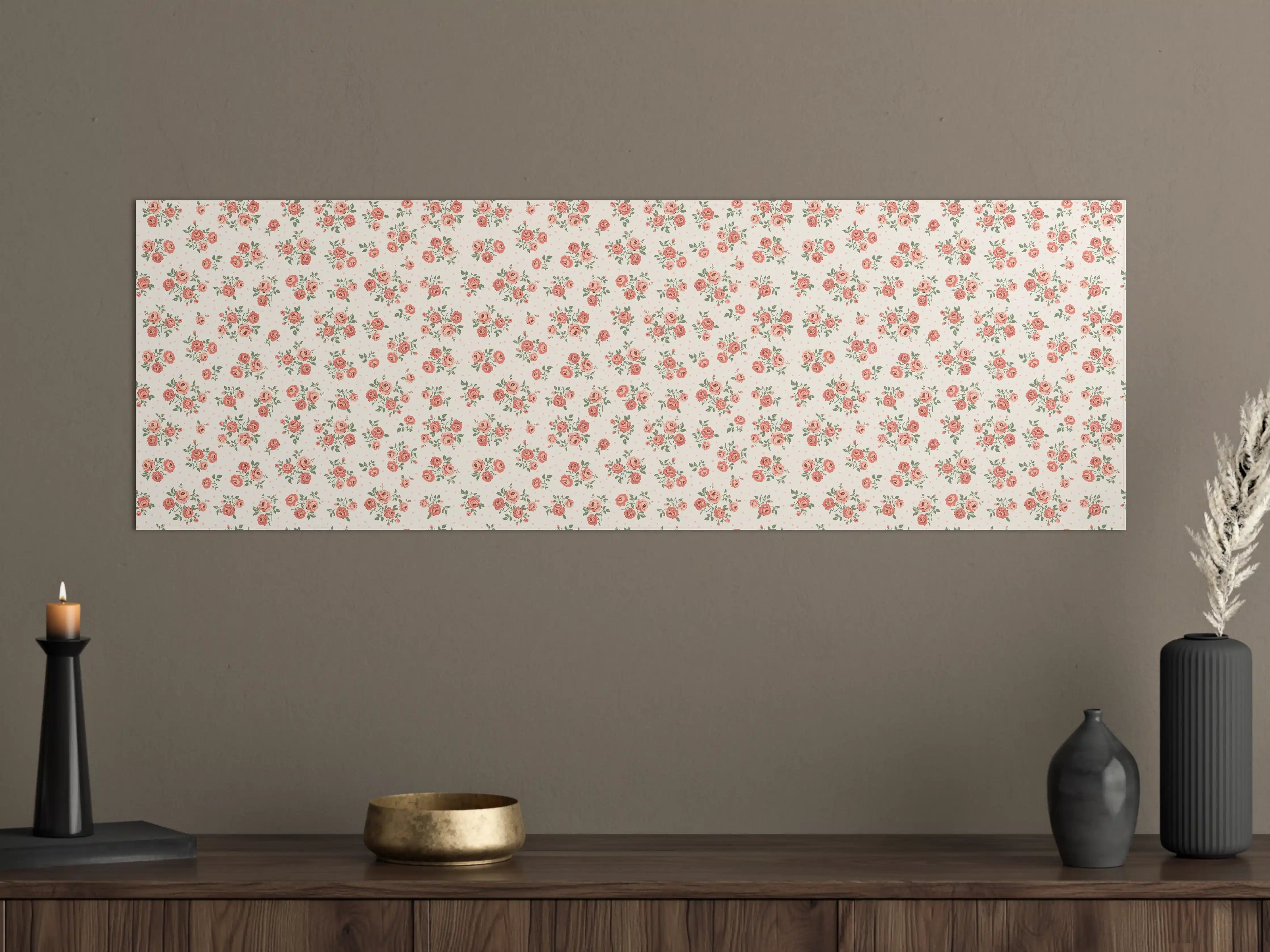 Große Wandbilder - Vintage Ditsy Rosenmuster Rosa-Beige