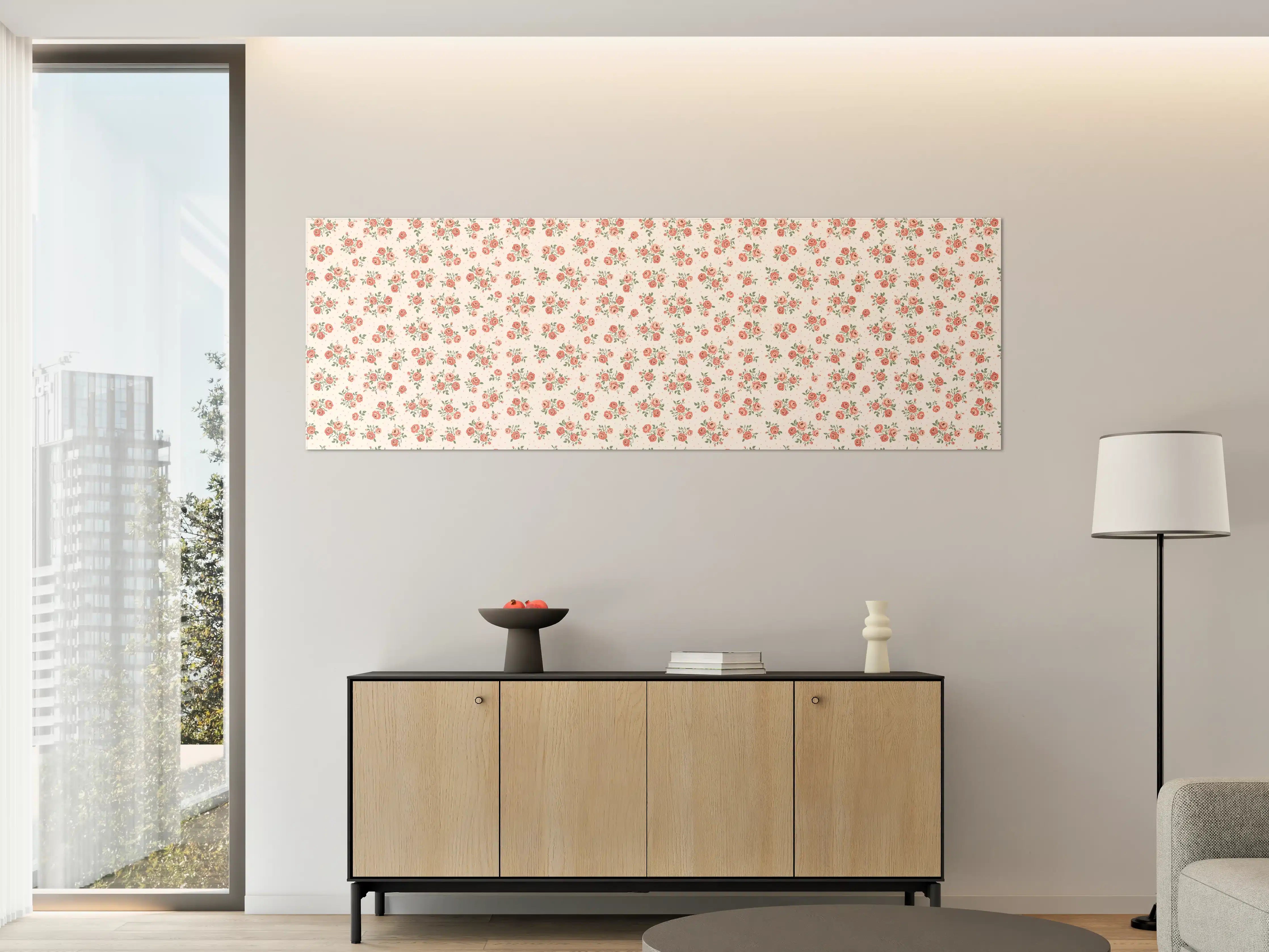 Große Wandbilder - Vintage Ditsy Rosenmuster Rosa-Beige