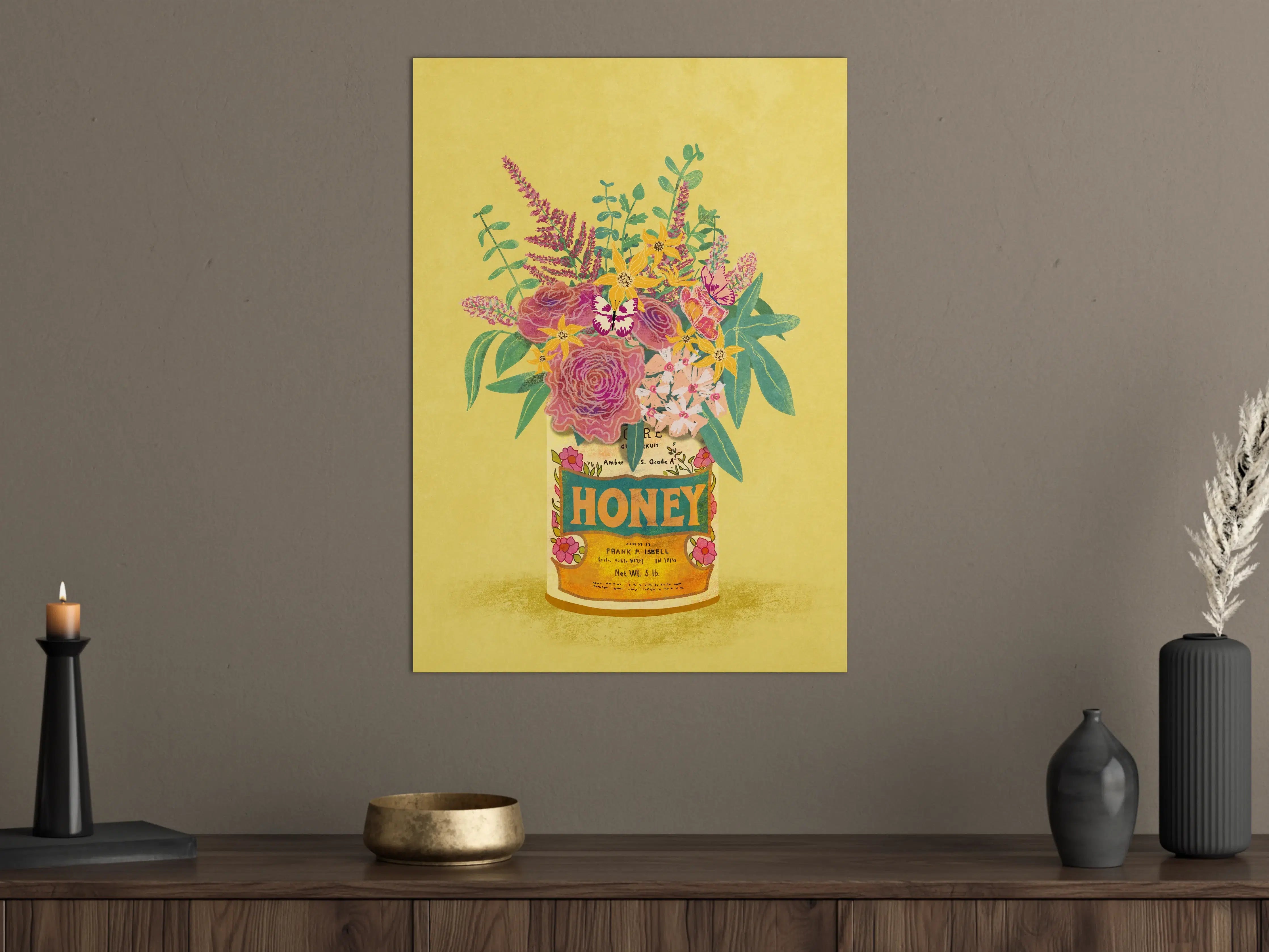 Große Wandbilder - Vintage-Gelb Blumen Honigdose