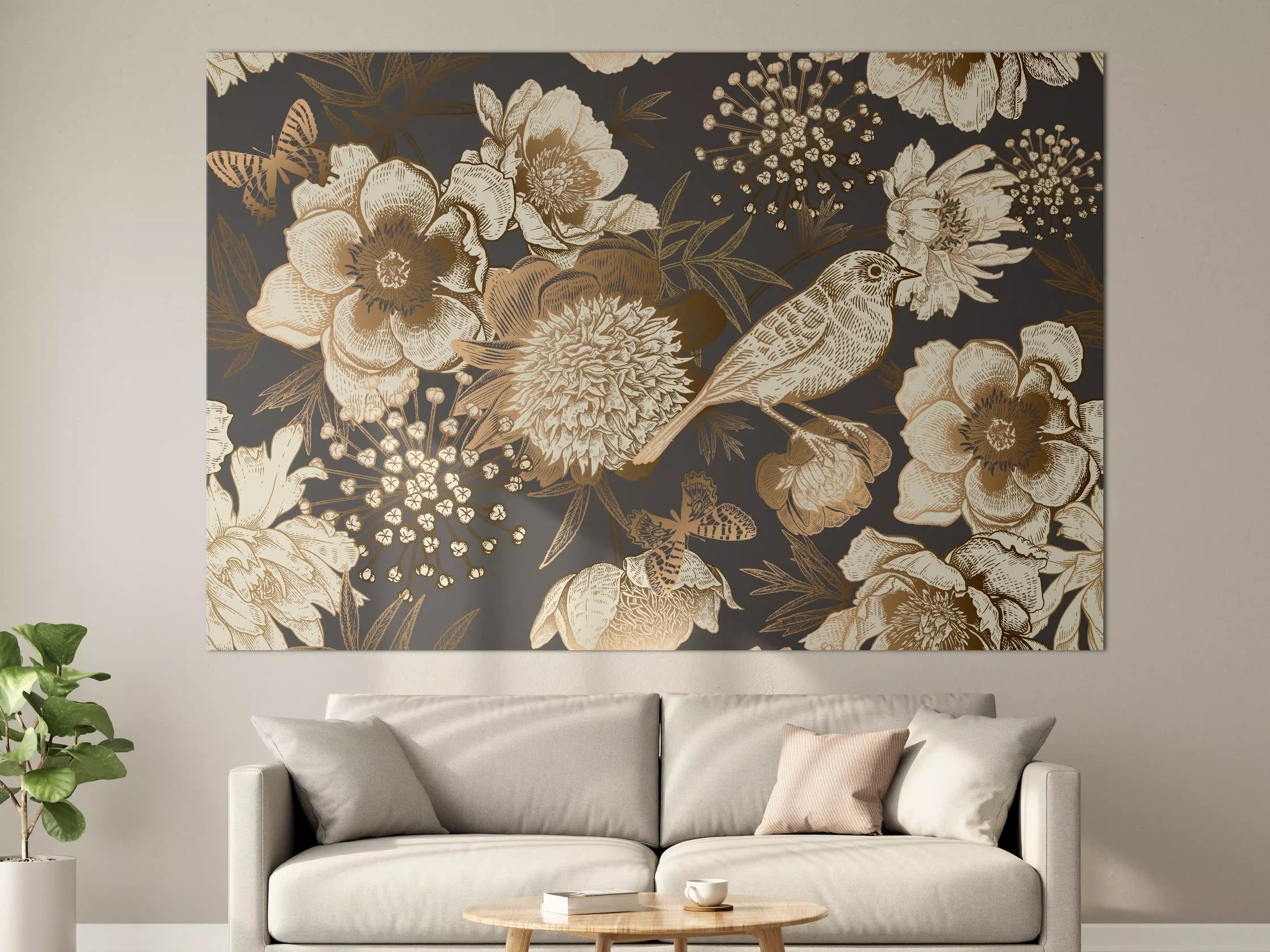 Große Wandbilder - Vintage Gold-Pfingstrosen-Muster