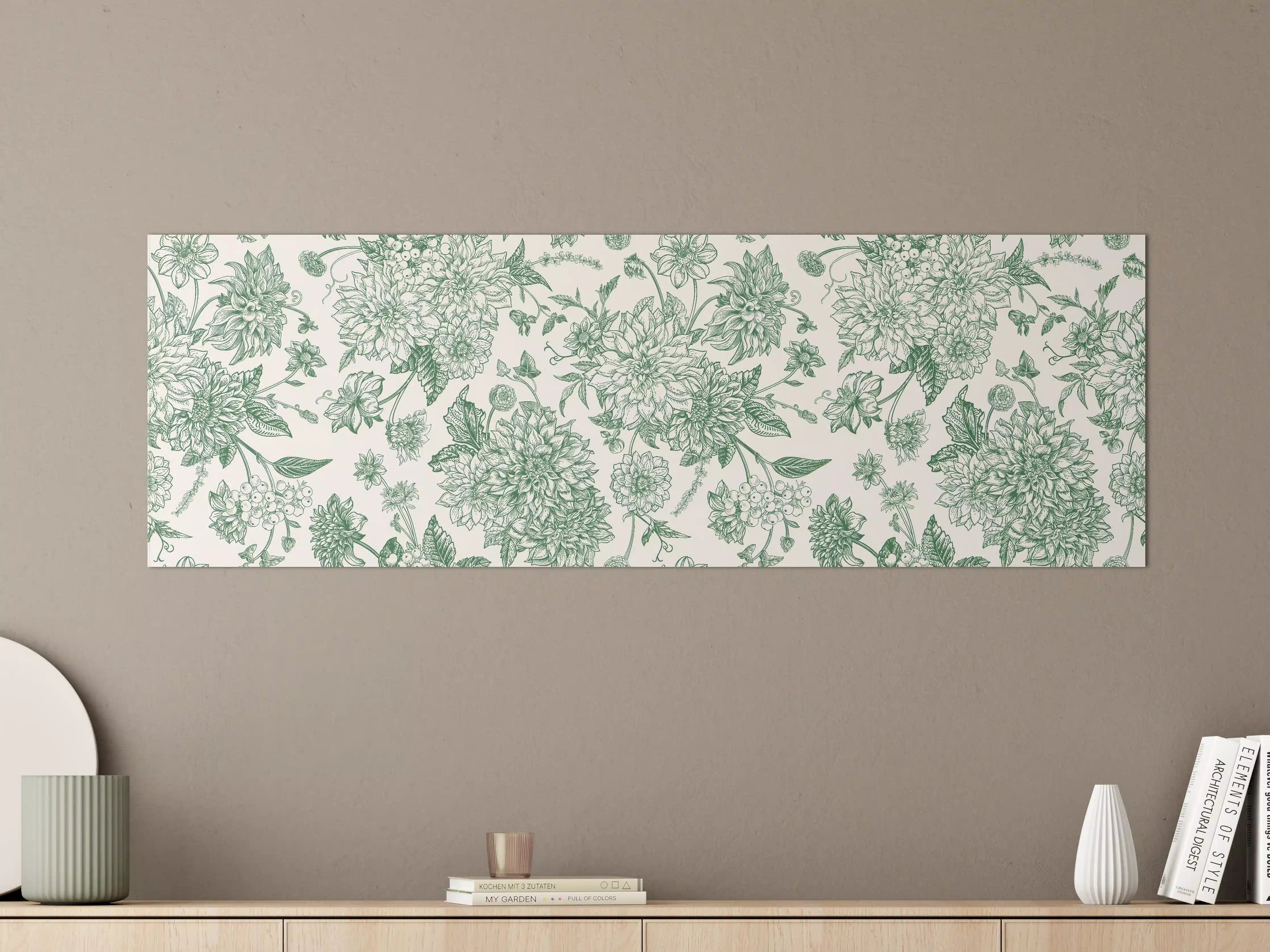 Große Wandbilder - Vintage Grün Blumen Lineart
