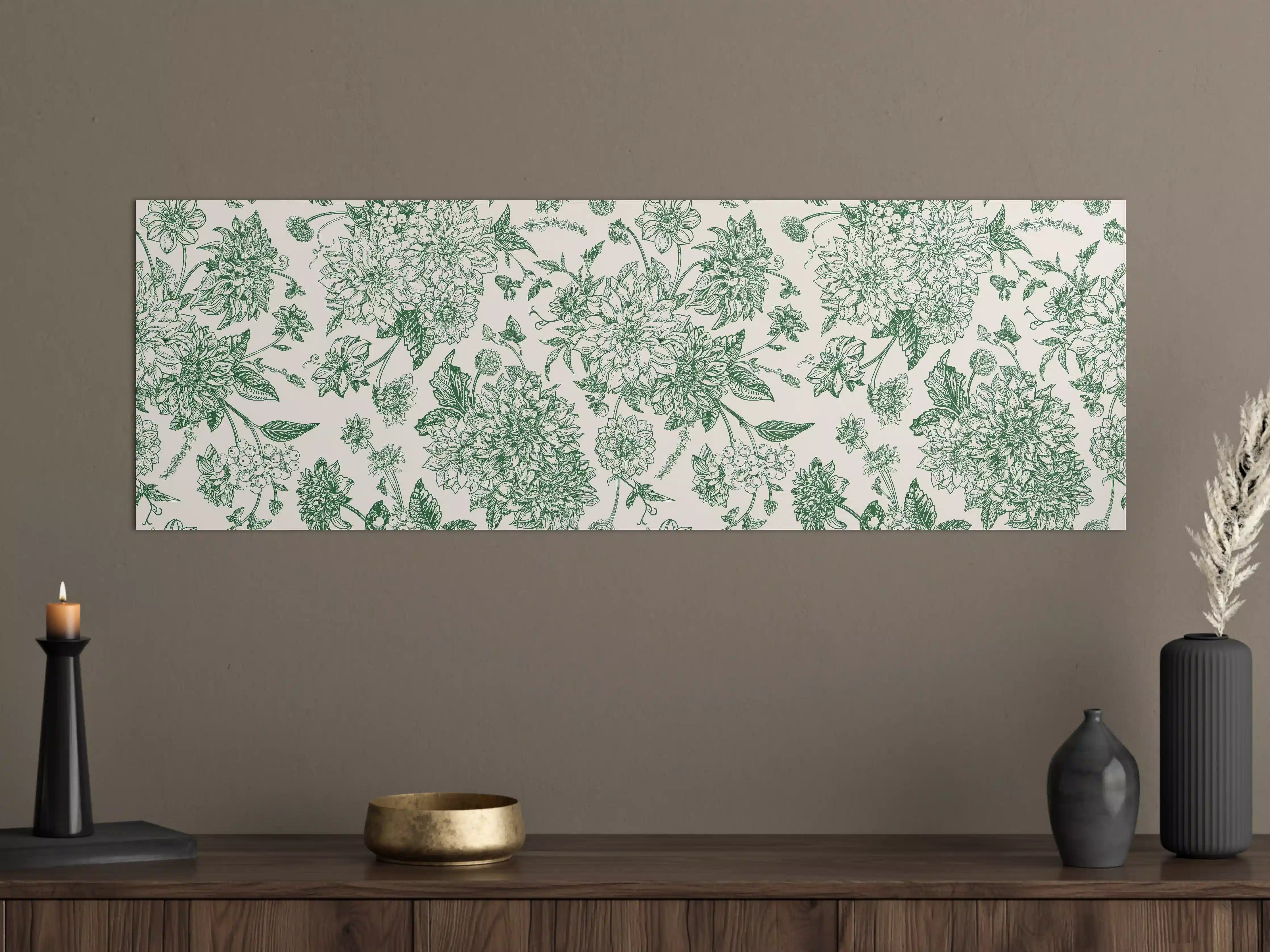 Große Wandbilder - Vintage Grün Blumen Lineart