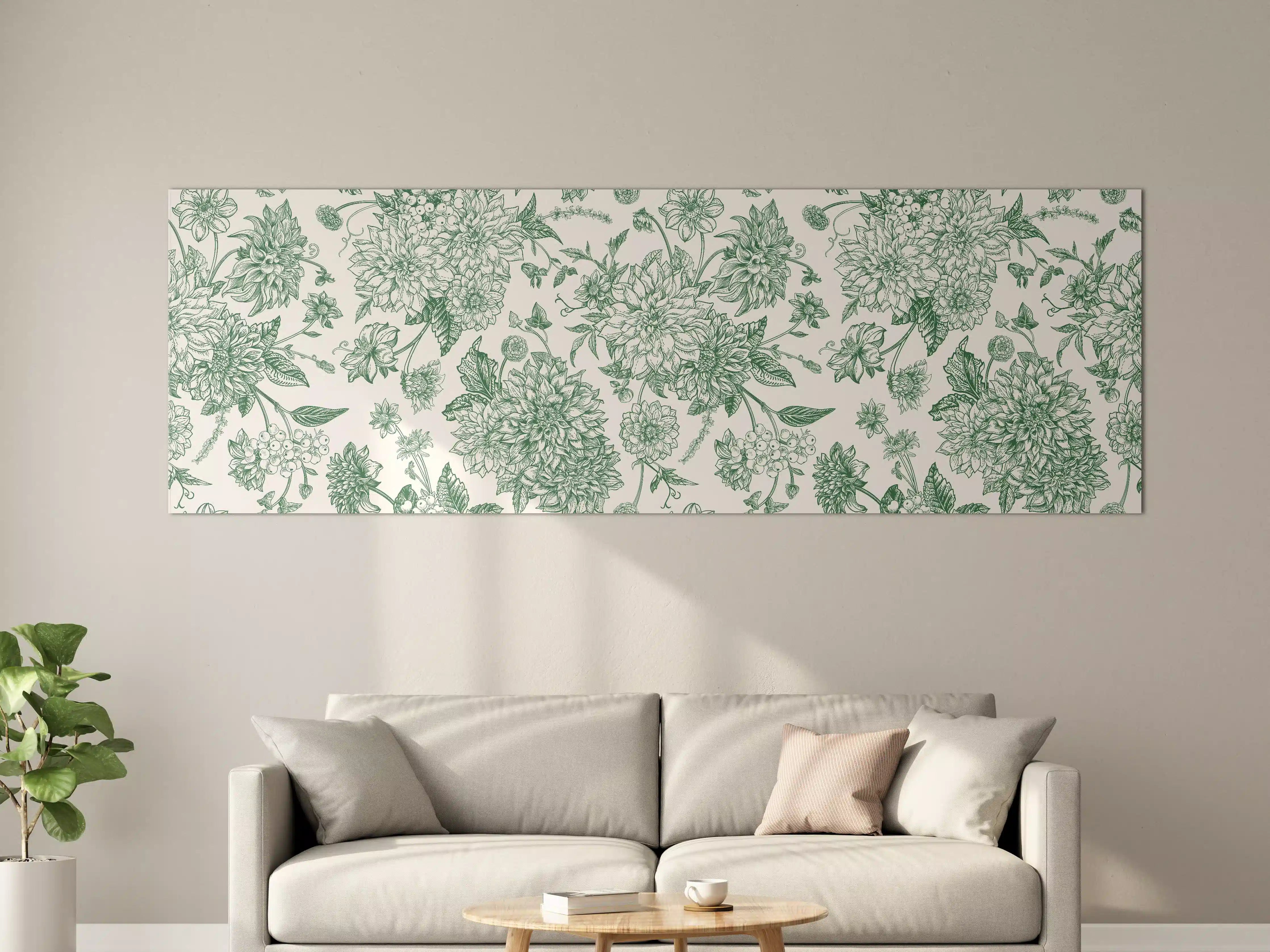 Große Wandbilder - Vintage Grün Blumen Lineart