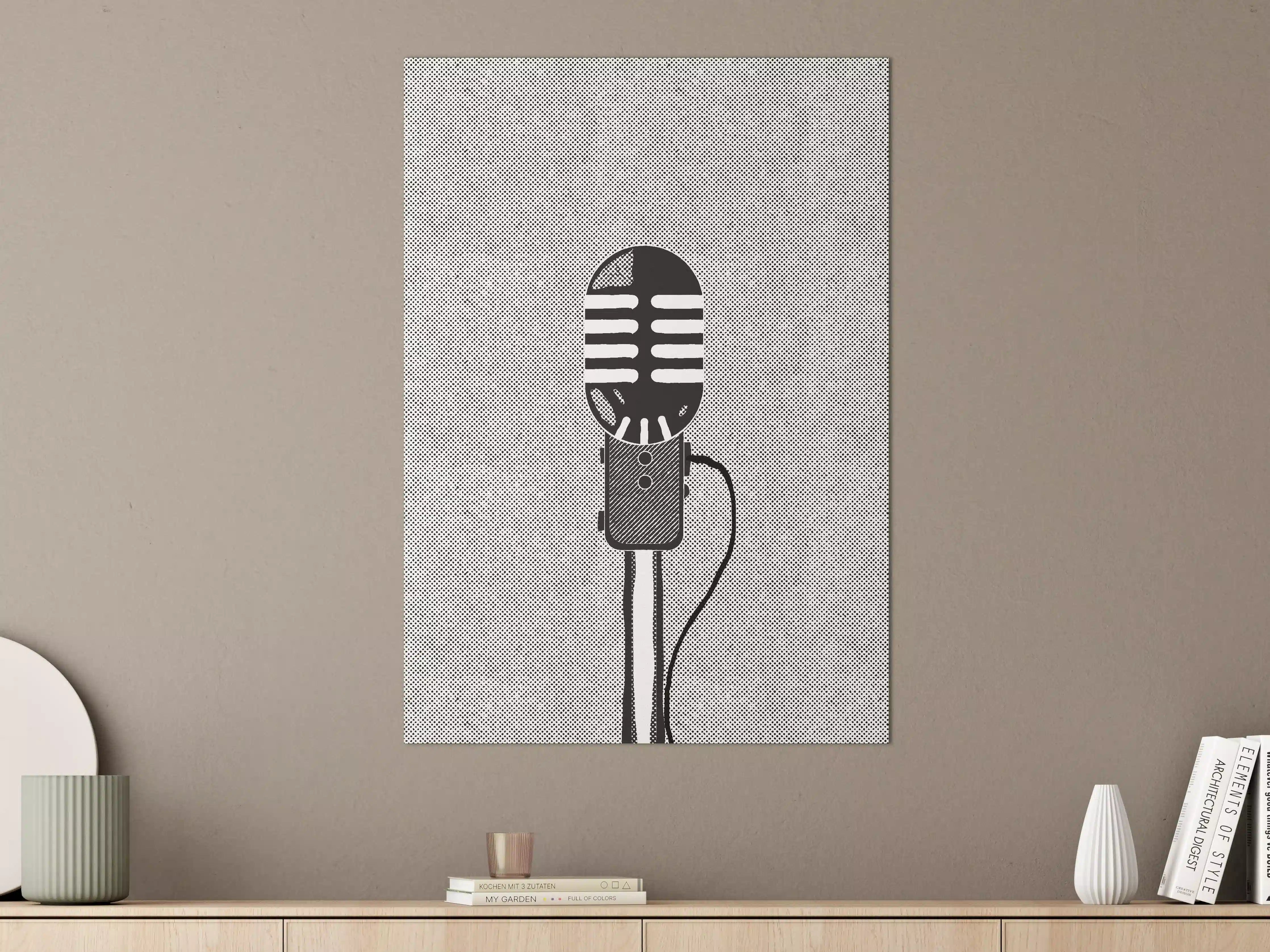 Große Wandbilder - Vintage-Mikrofon in Schwarz-Weiß