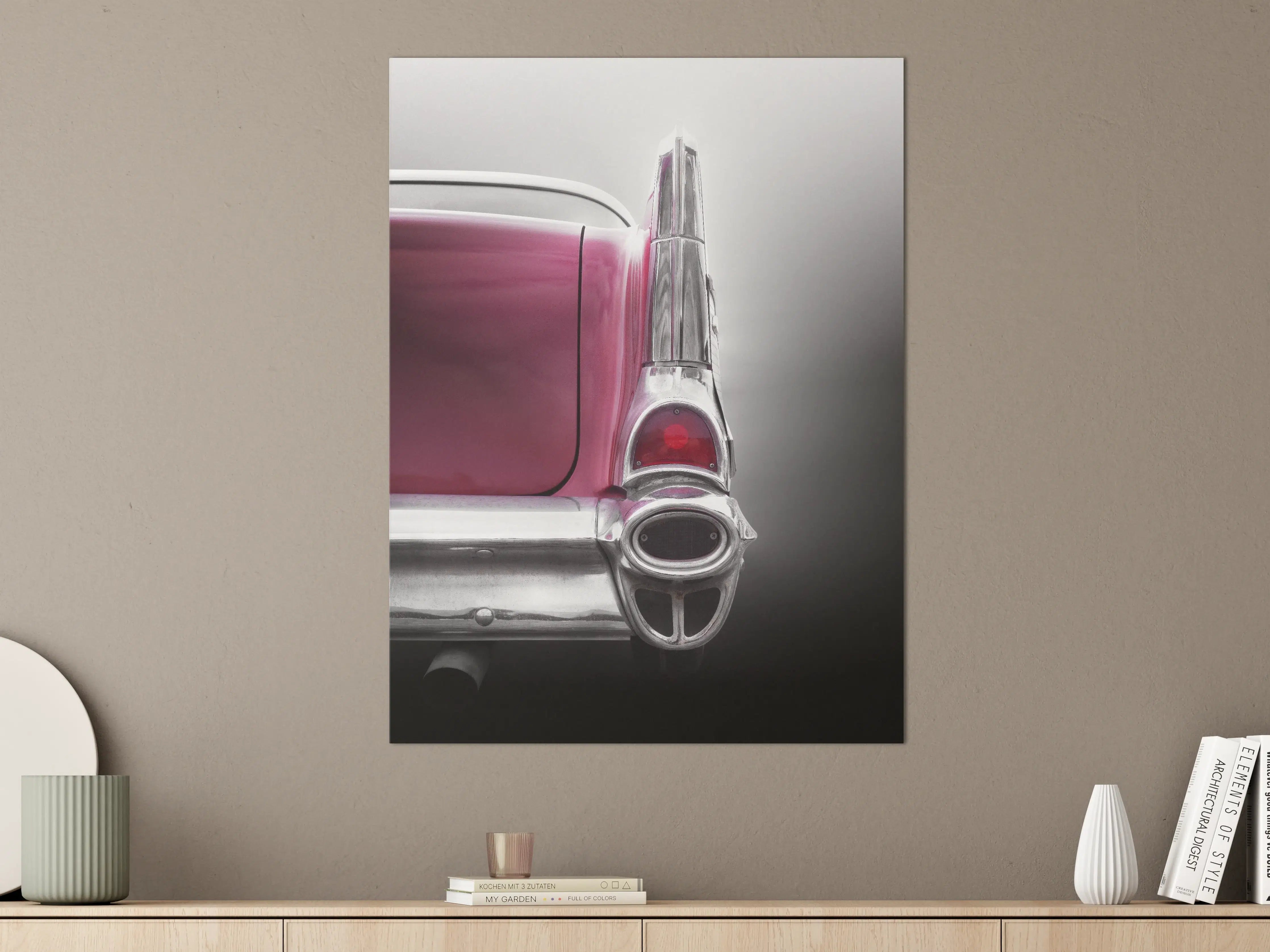 Große Wandbilder - Vintage-Oldtimer in Pink-Silber