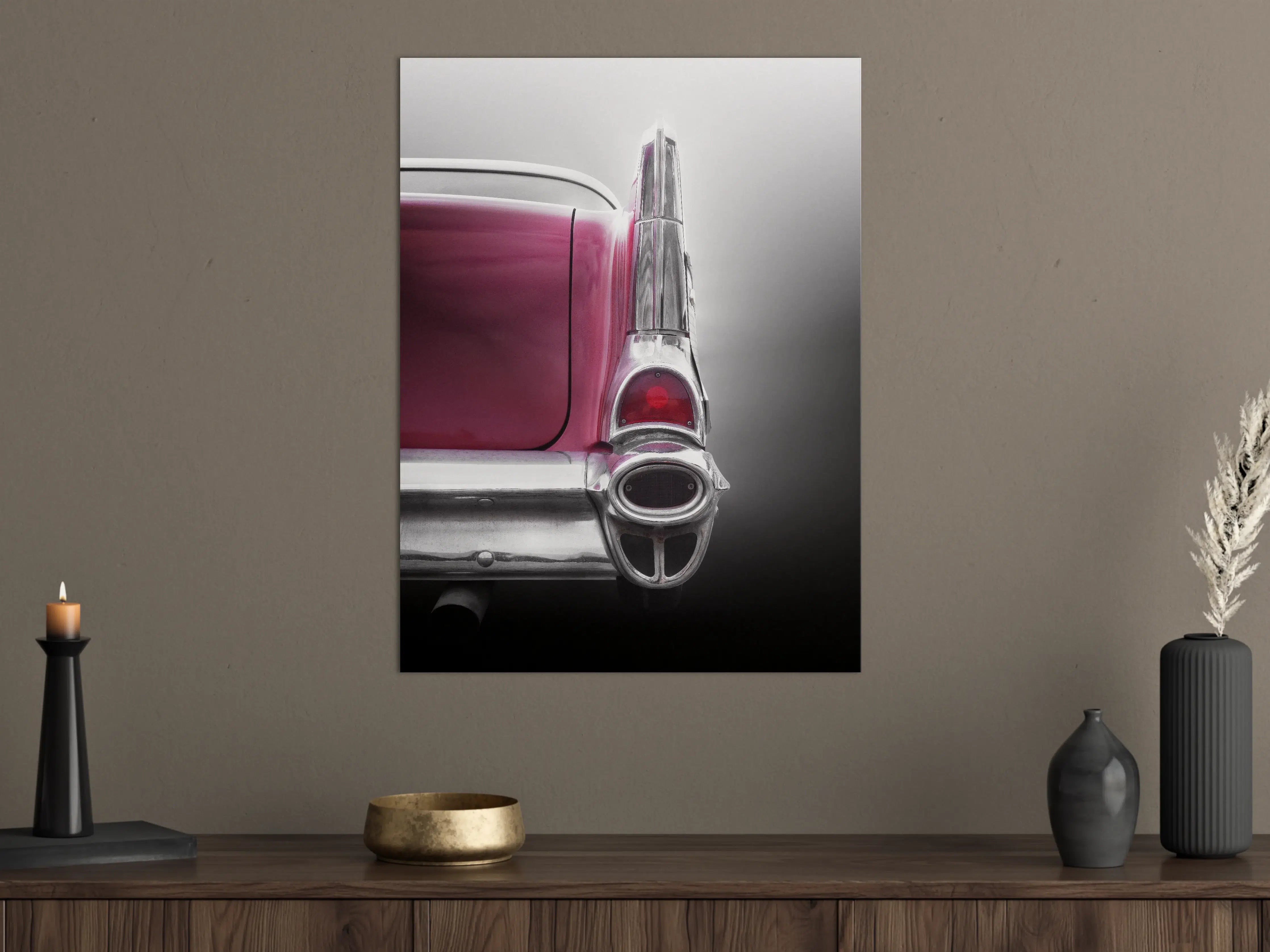Große Wandbilder - Vintage-Oldtimer in Pink-Silber