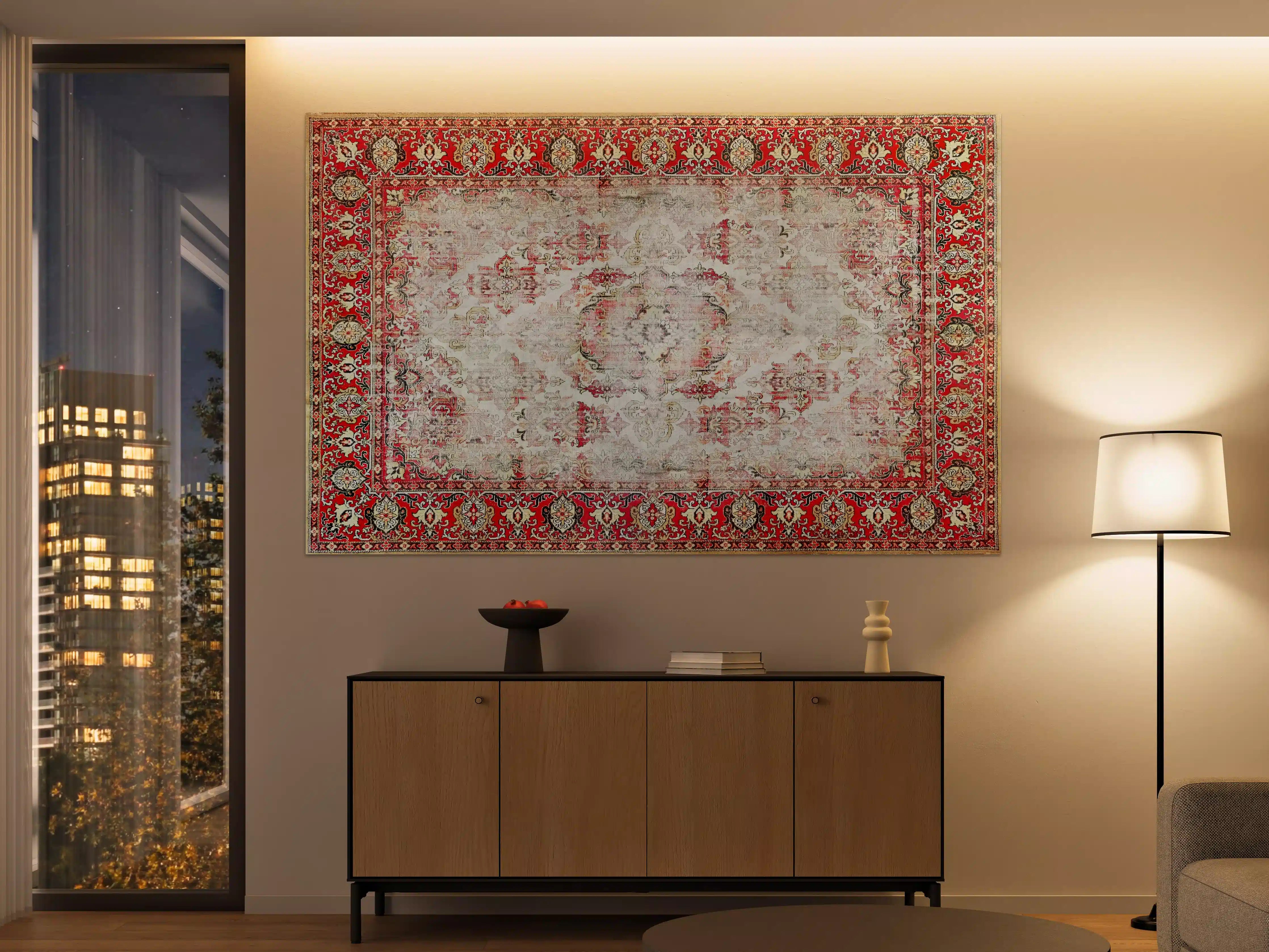 Große Wandbilder - Vintage-Rot-Beige-Ornamentteppich
