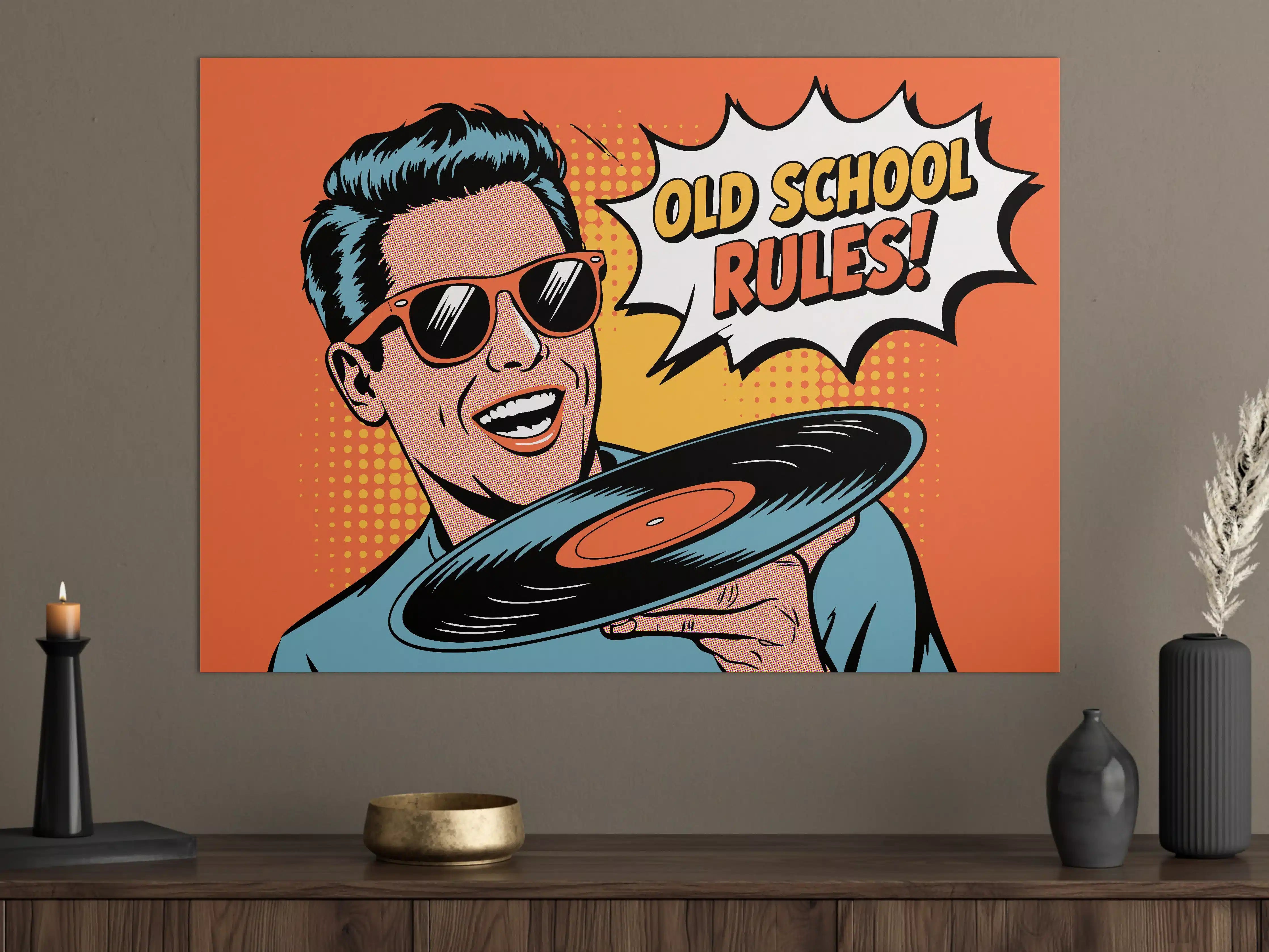Große Wandbilder - Vintage-Vinyl mit Retro-Comic-Design