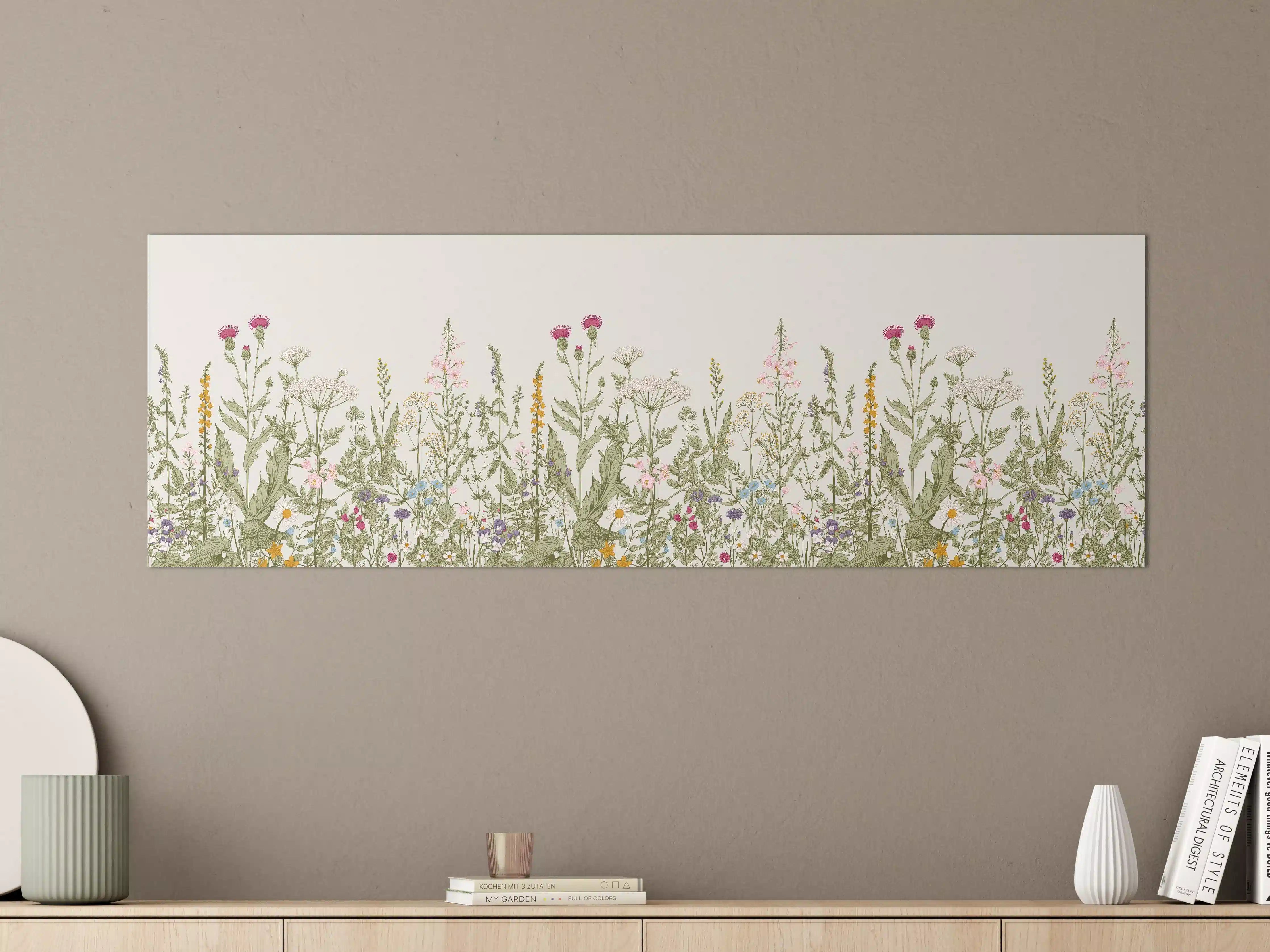 Große Wandbilder - Vintage Wiesenblumen Bordüre Beige-Grün
