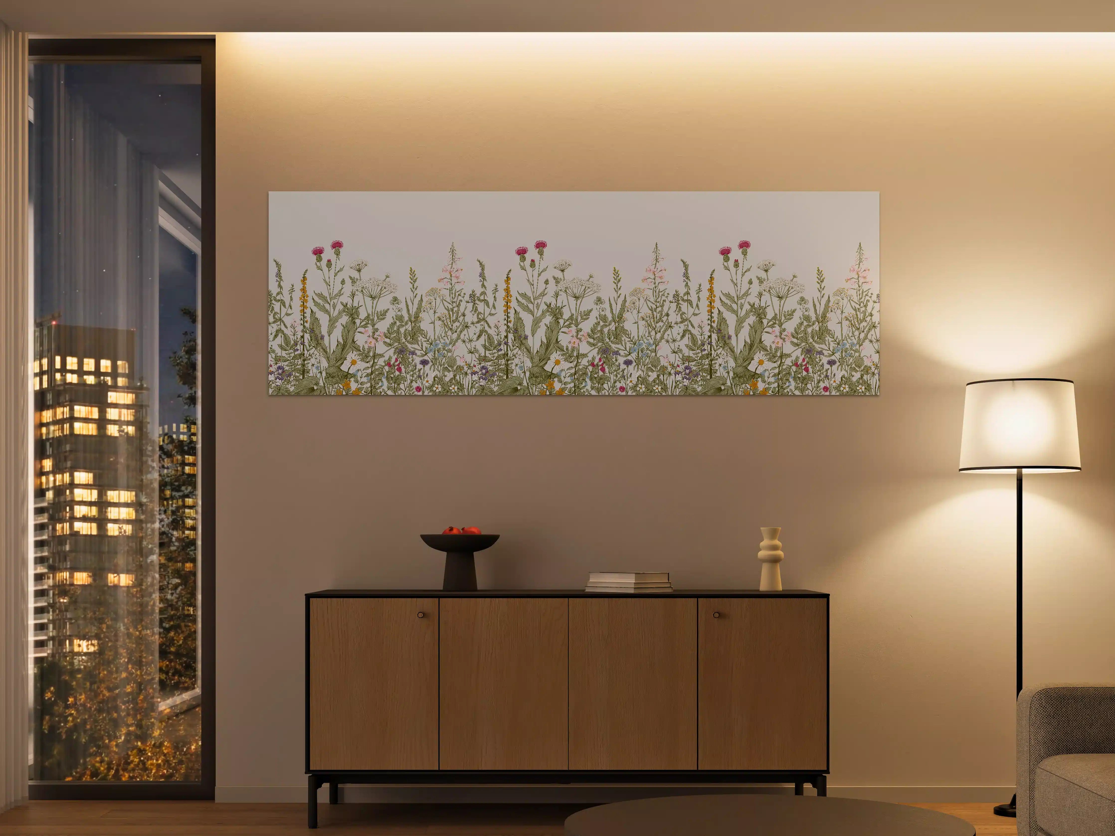 Große Wandbilder - Vintage Wiesenblumen Bordüre Beige-Grün