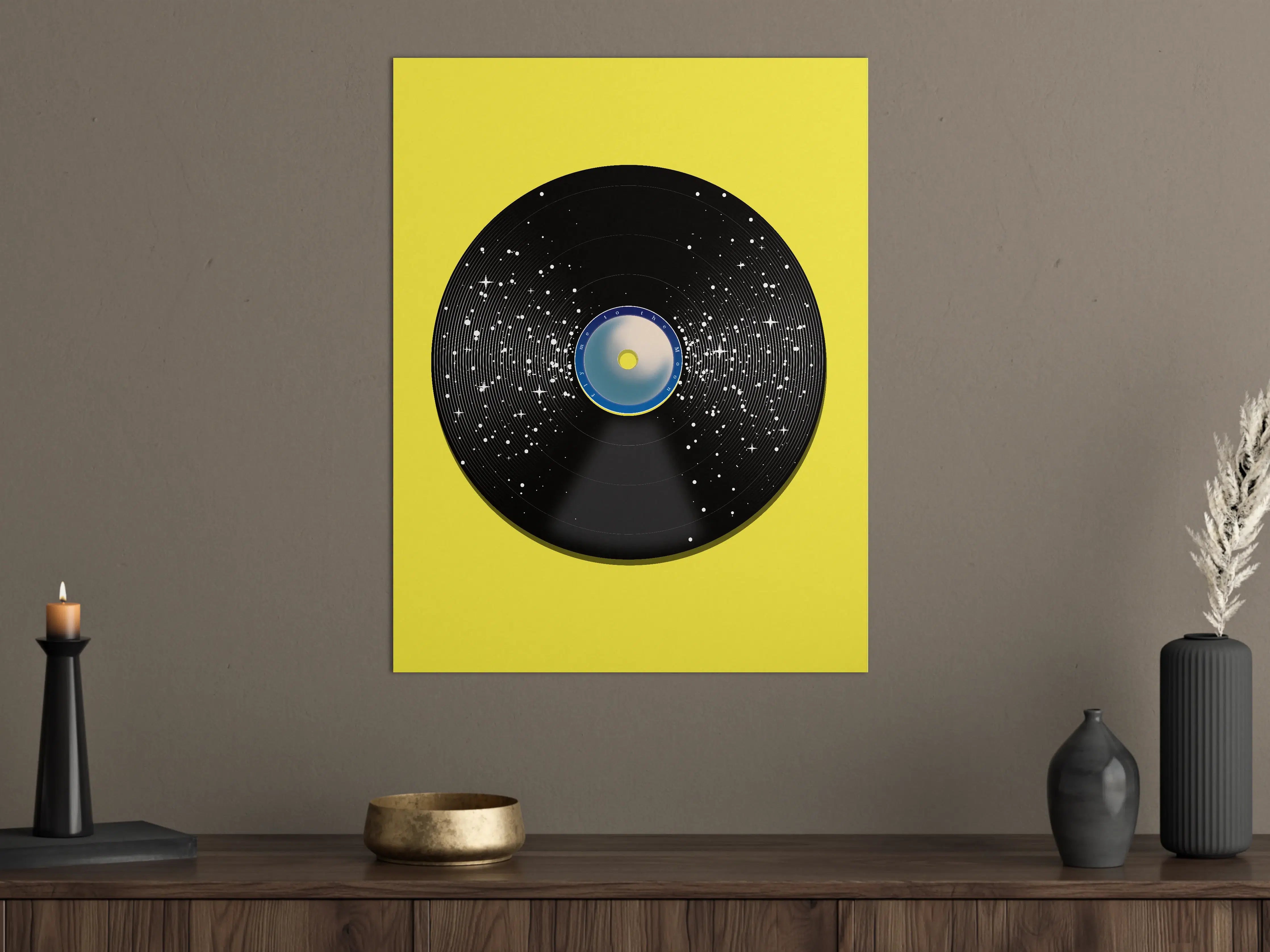 Große Wandbilder - Vinyl-Plattenspieler mit Sternenhimmel-Design