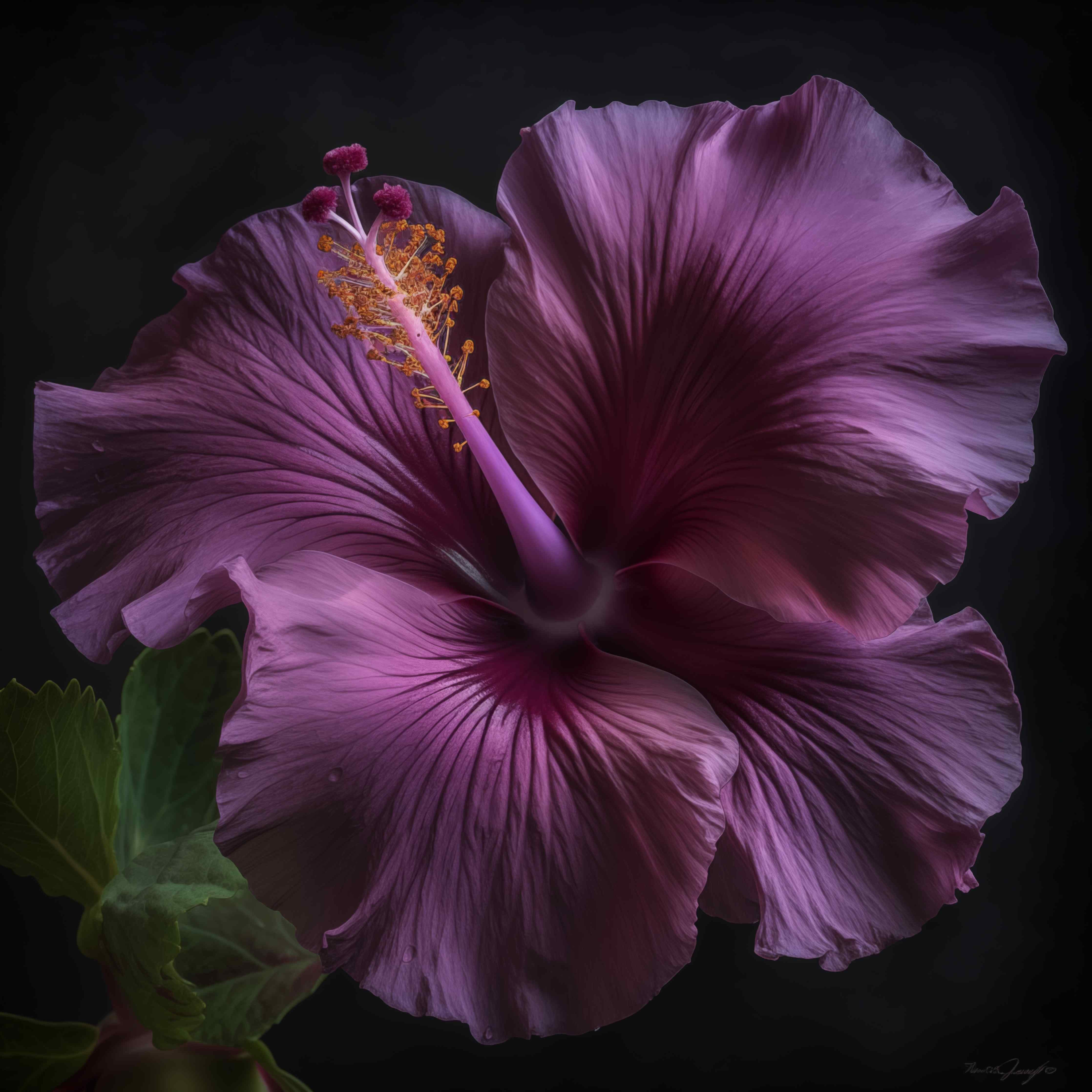 Große Wandbilder-Violette Hibiskusblüte vor dunklem Hintergrund