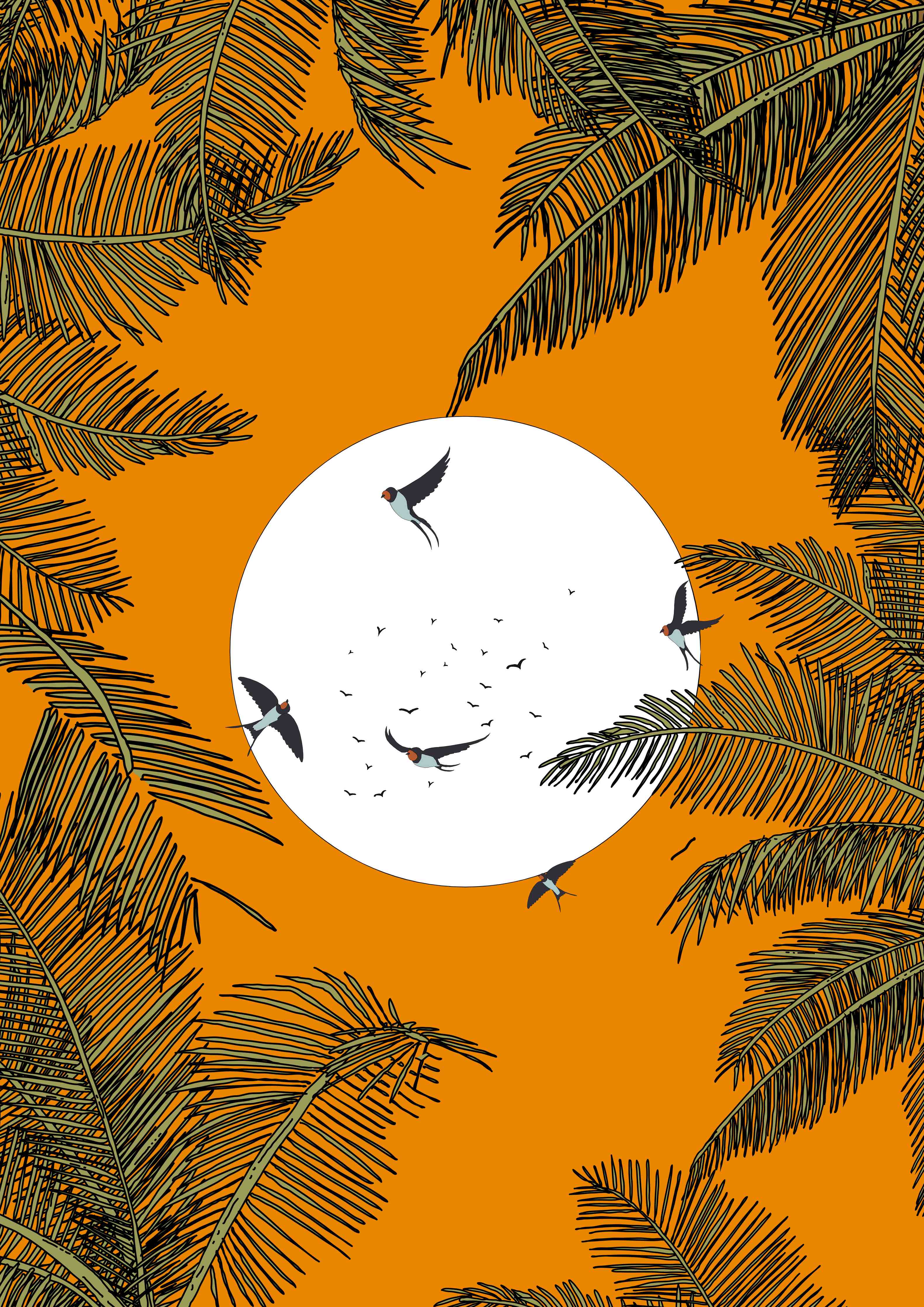 Große Wandbilder-Vogel im Sonnenmond