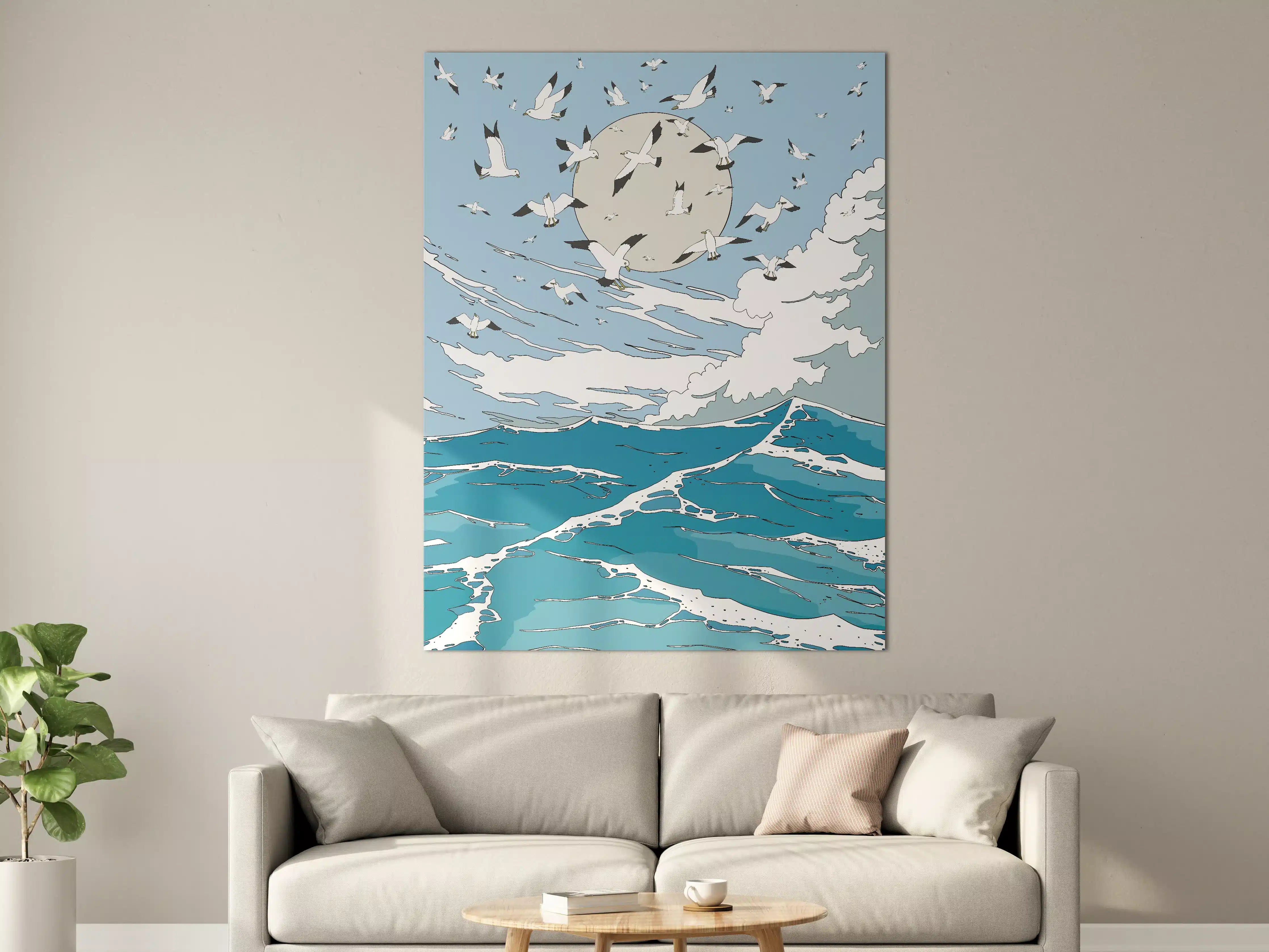 Große Wandbilder - Vogelzug über dem Meer bei Mondlicht